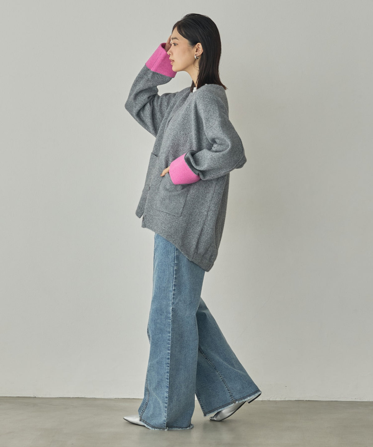 CASHMERE-TOUCH COLLARLESS KNIT COAT