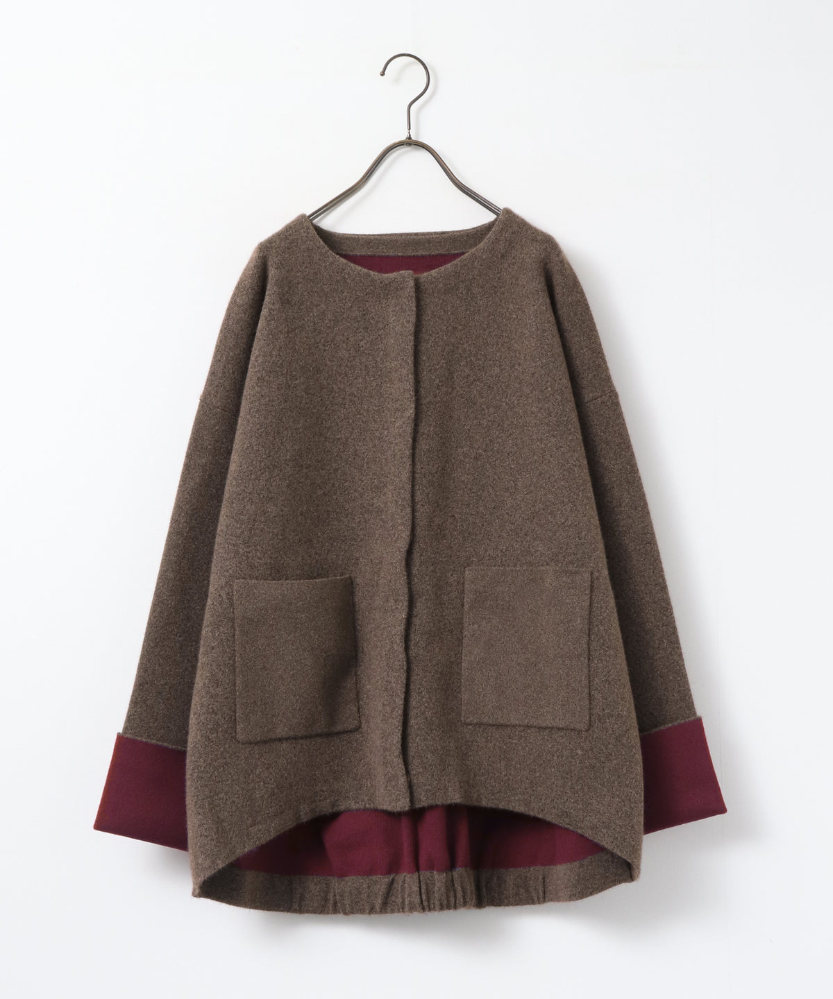 CASHMERE-TOUCH COLLARLESS KNIT COAT