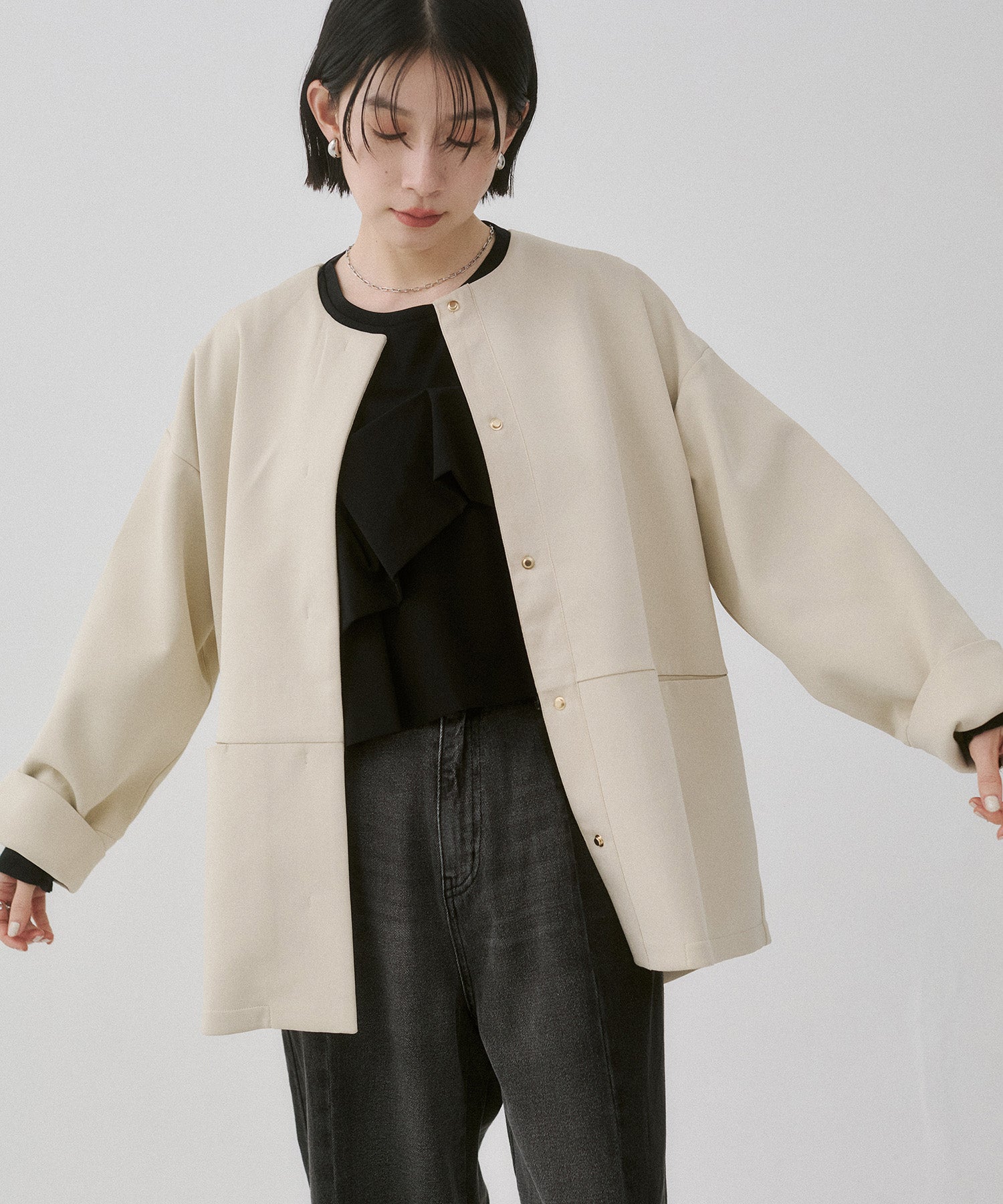 新品 PLAIN PEOPLE ブークレーダンボールノーカラージャケット 2 新品 PLAIN PEOPLE ブークレーダンボールノーカラージャケット 2 PLAIN