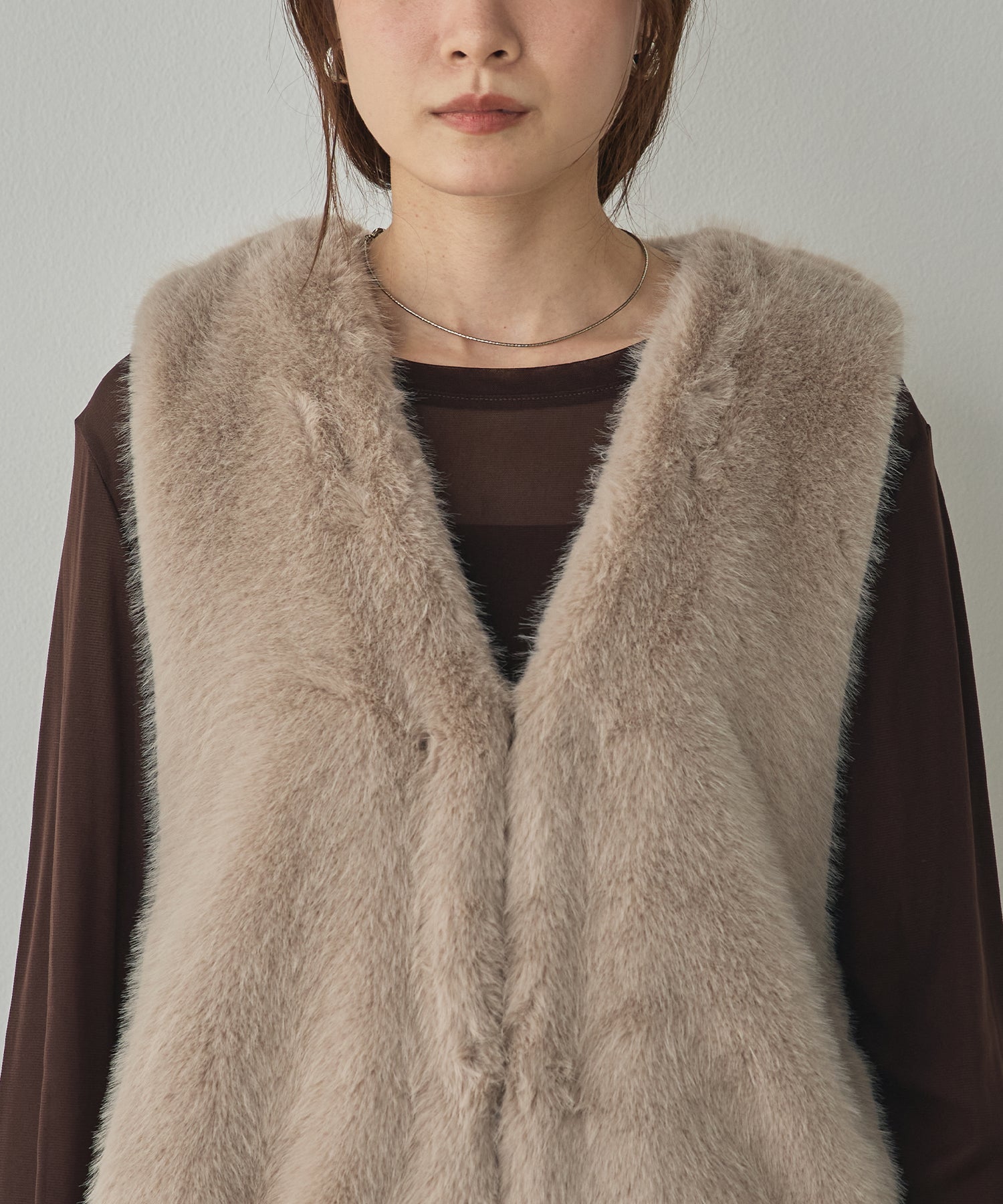 MIDI-LENGTH V-NECK FAUX FUR VEST