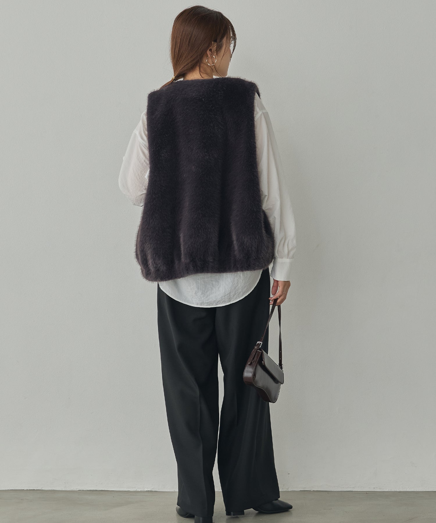 MIDI-LENGTH V-NECK FAUX FUR VEST