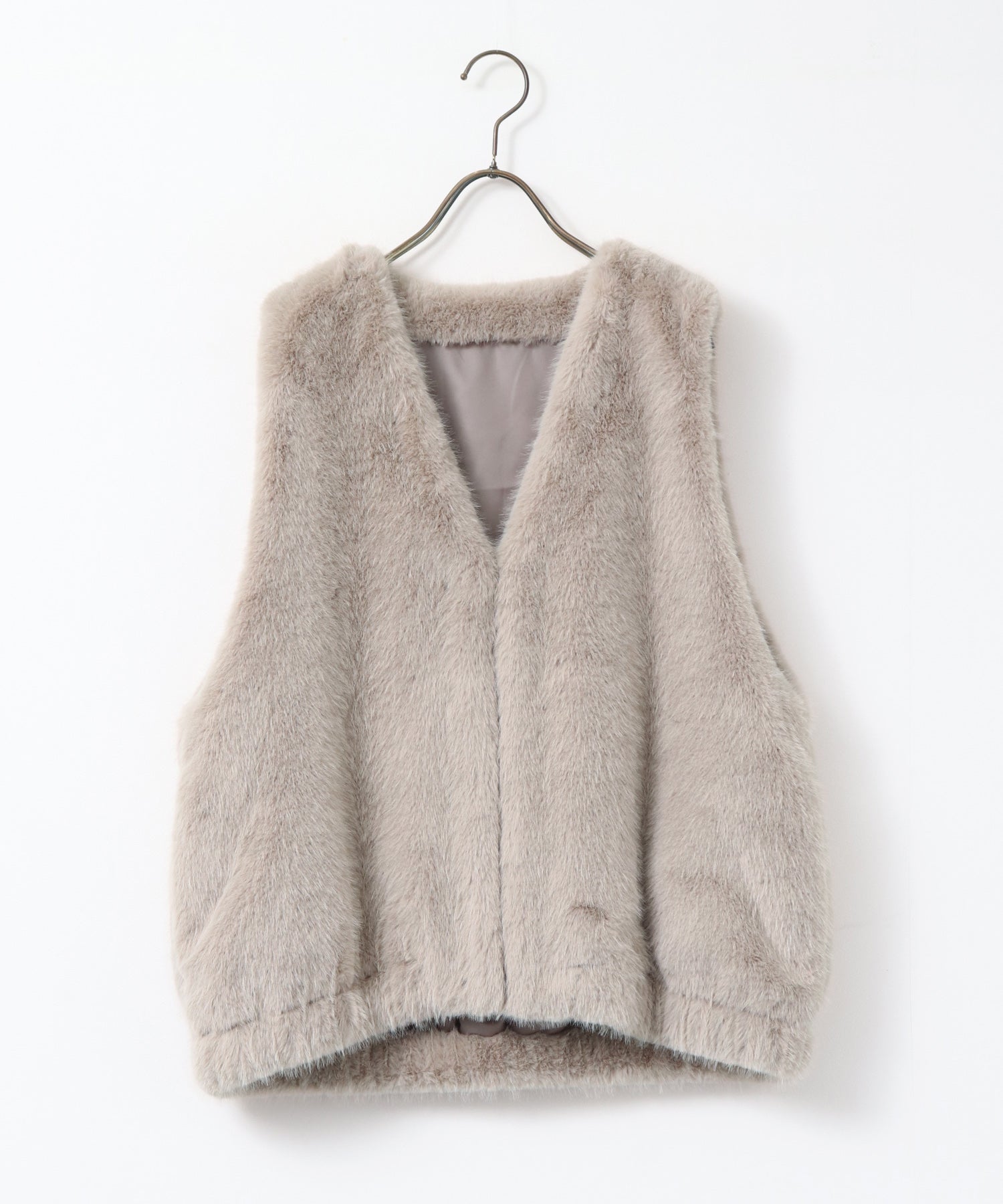 MIDI-LENGTH V-NECK FAUX FUR VEST