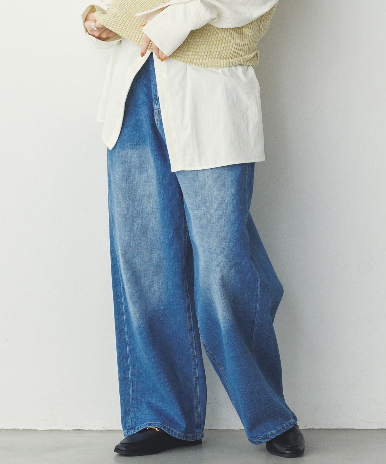 ストレッチデニム ワイドパンツ