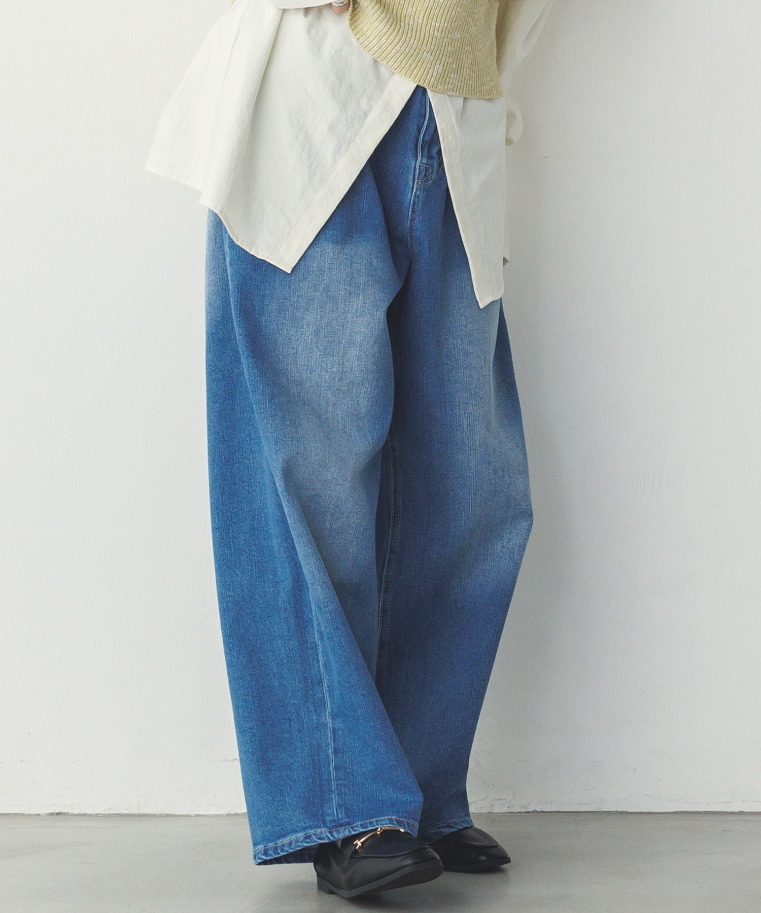 ストレッチデニム ワイドパンツ