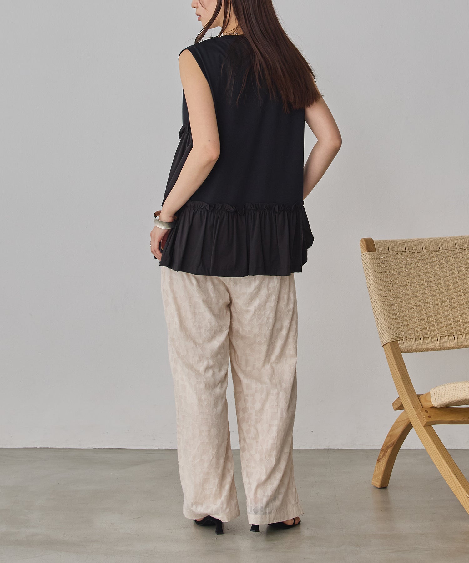 CUT-JACQUARD EASY PANTS
