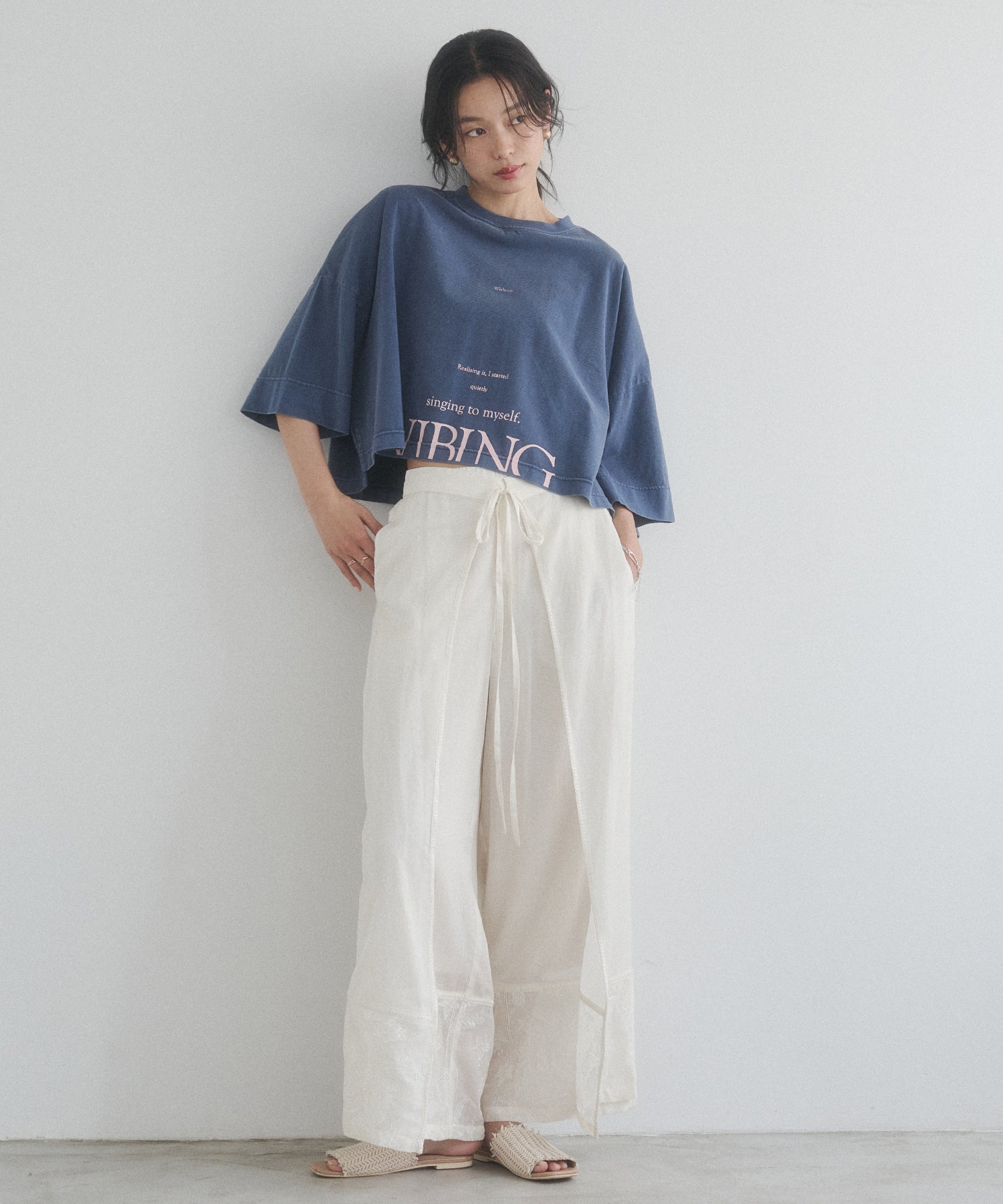 HEM-EMBROIDERED WRAP PANTS