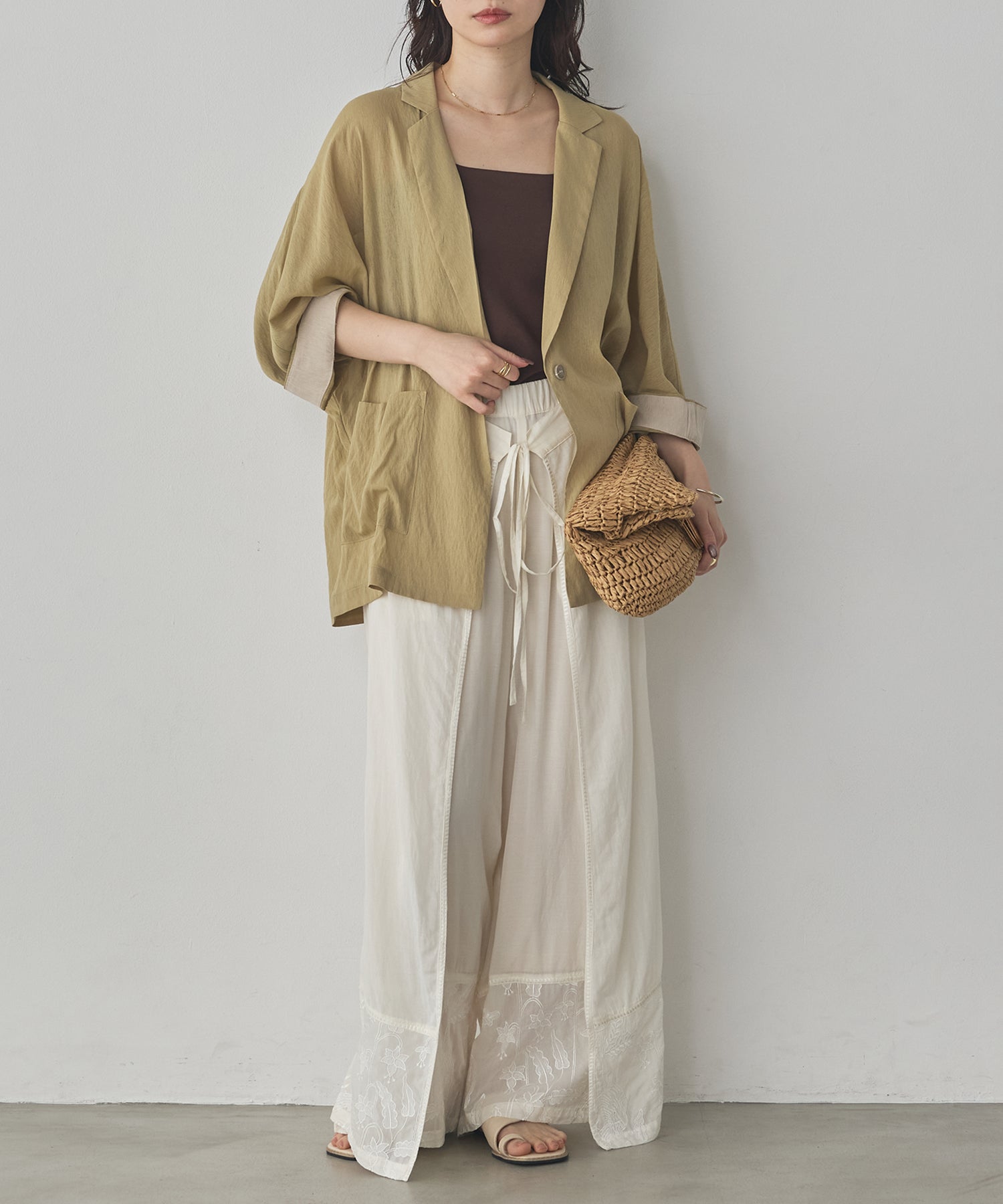 HEM-EMBROIDERED WRAP PANTS