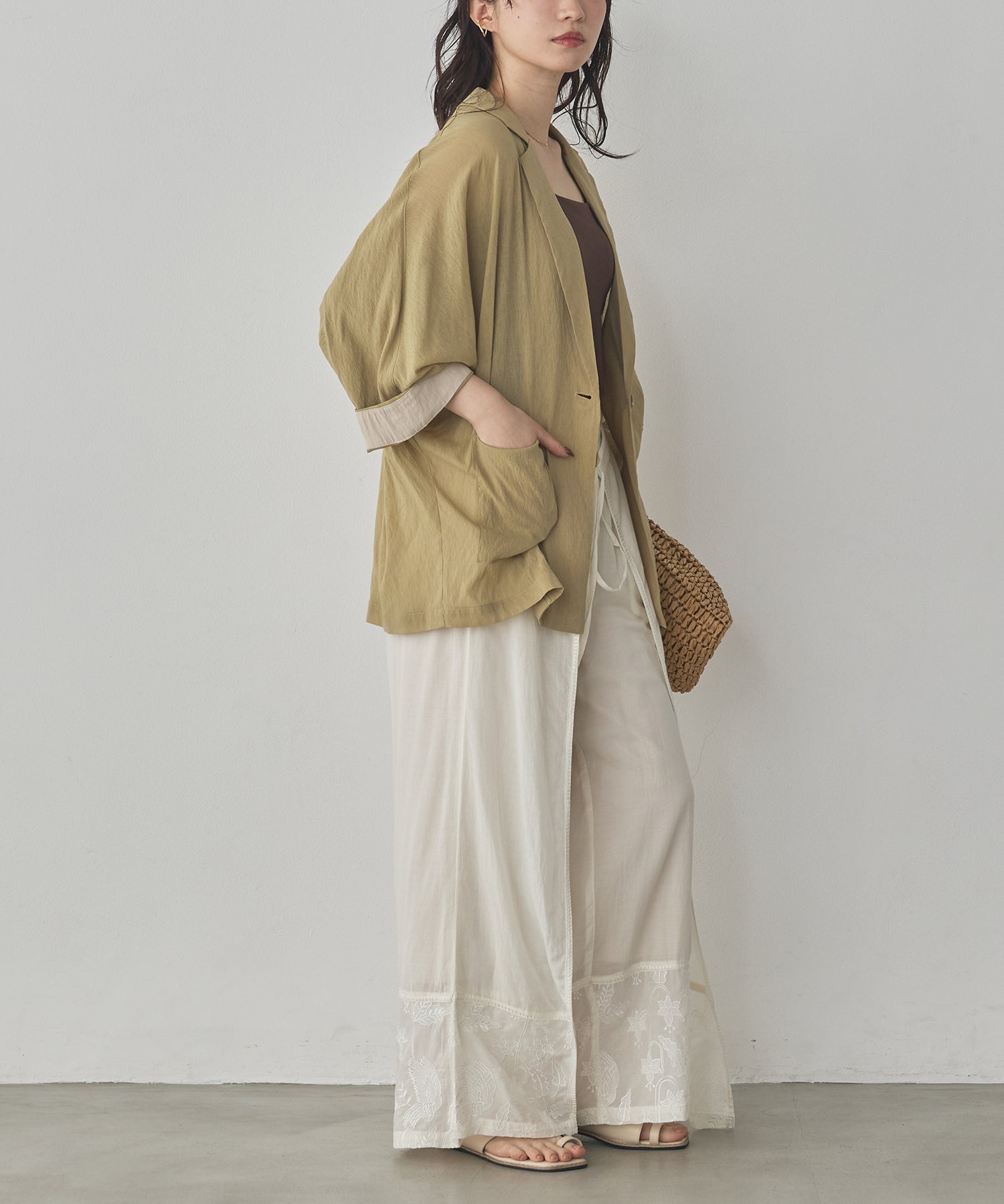 HEM-EMBROIDERED WRAP PANTS