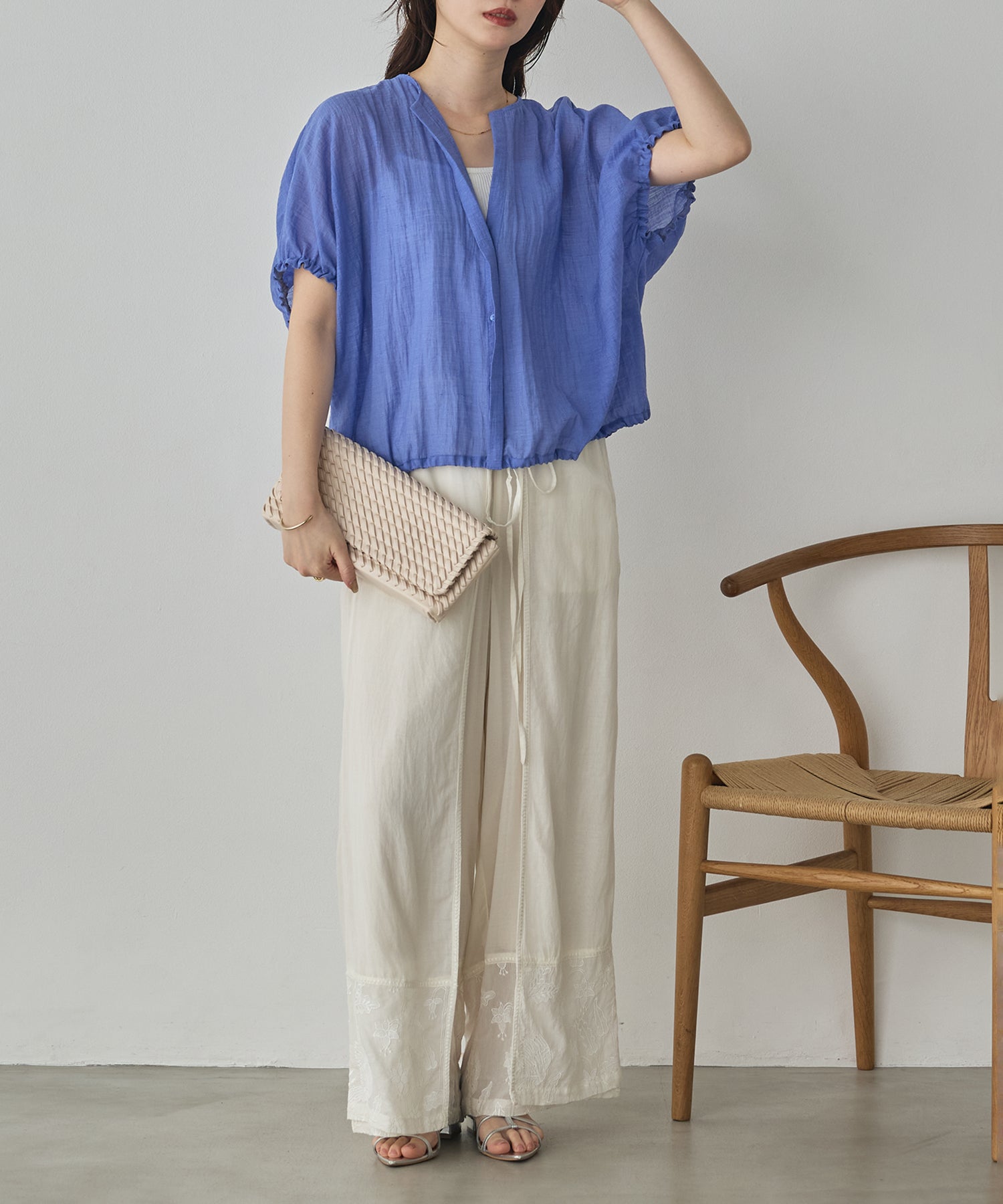 HEM-EMBROIDERED WRAP PANTS