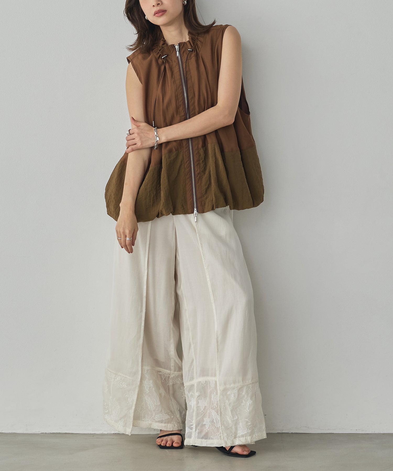 HEM-EMBROIDERED WRAP PANTS