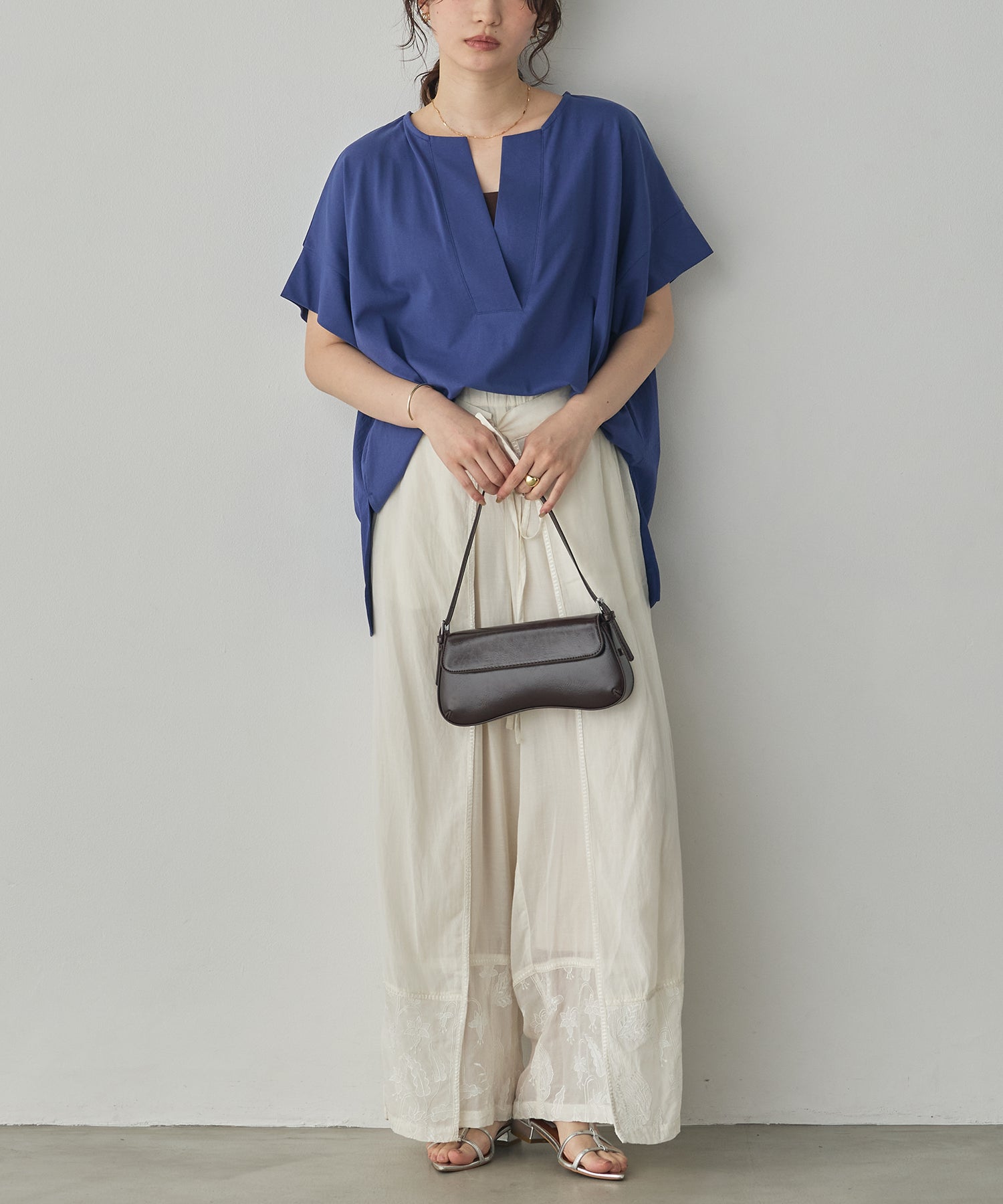 HEM-EMBROIDERED WRAP PANTS
