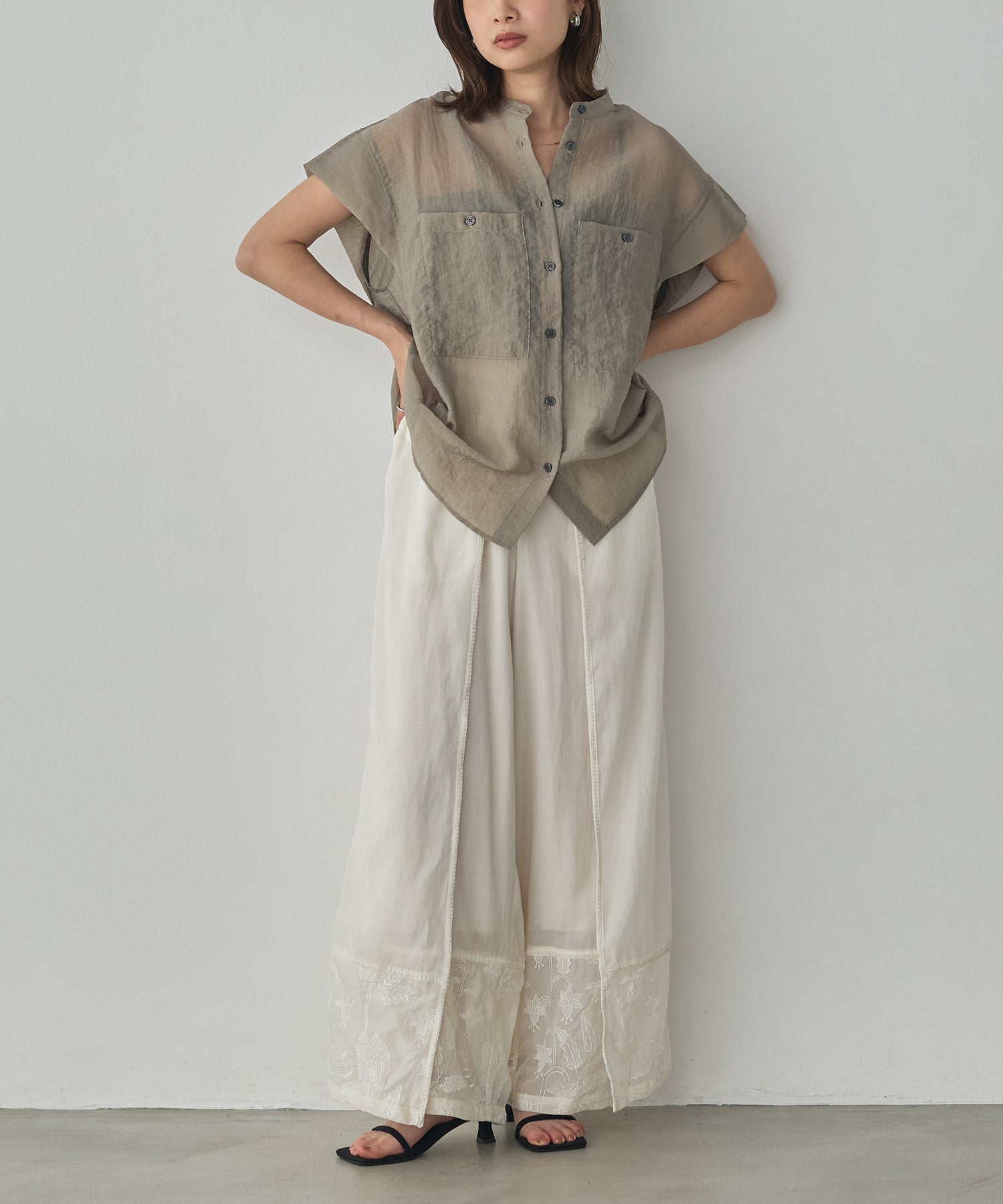 HEM-EMBROIDERED WRAP PANTS