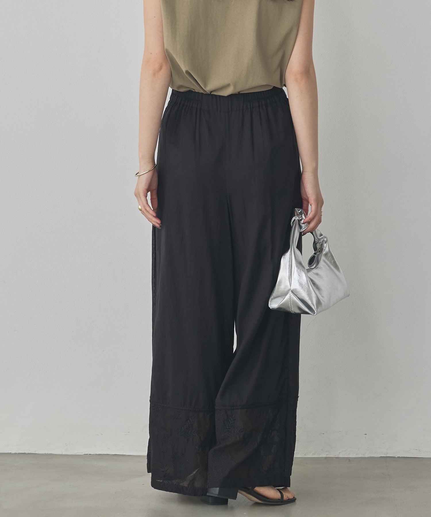 HEM-EMBROIDERED WRAP PANTS