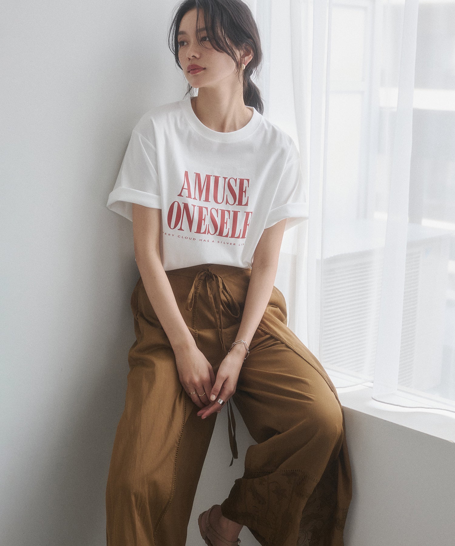 HEM-EMBROIDERED WRAP PANTS