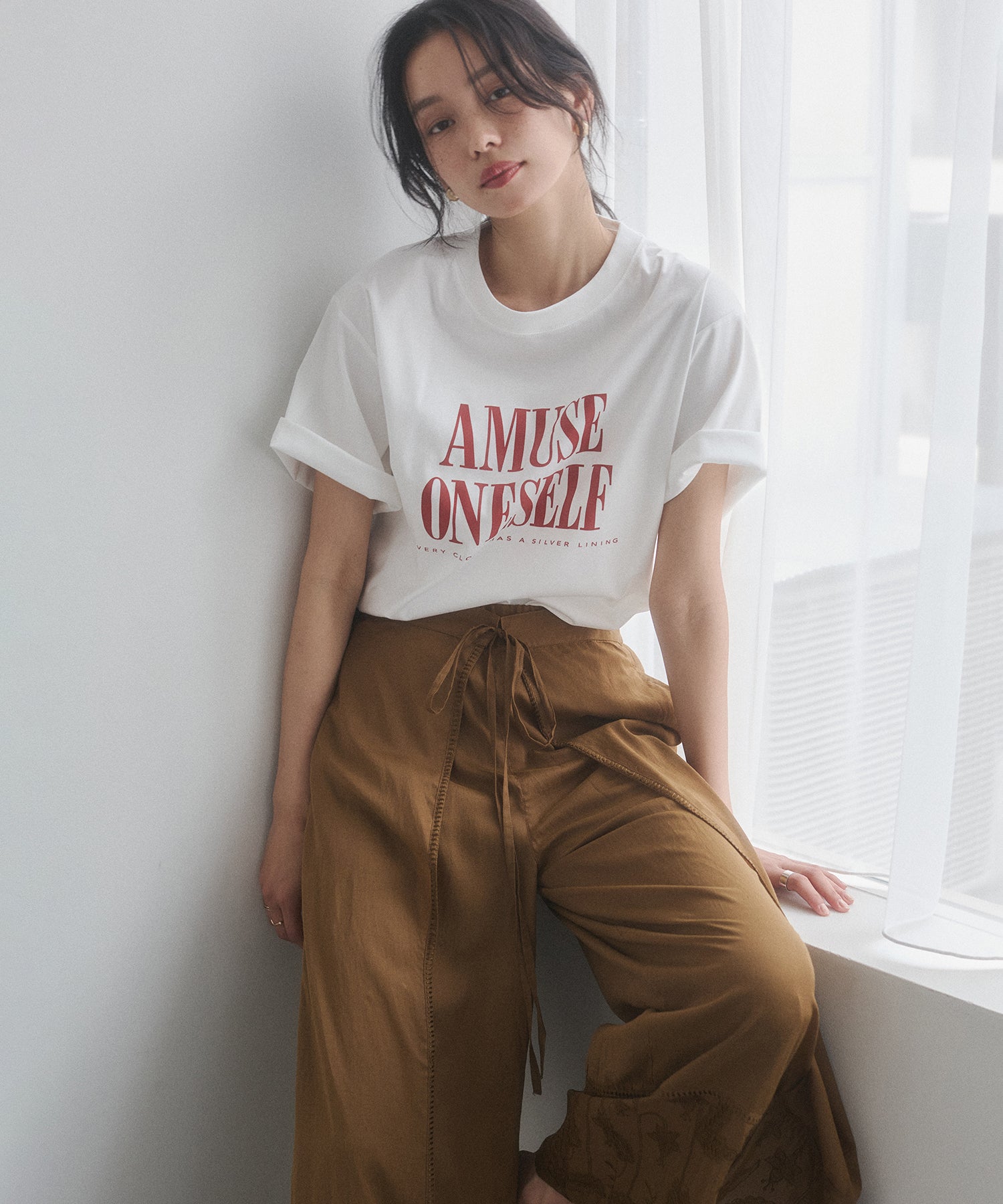 HEM-EMBROIDERED WRAP PANTS