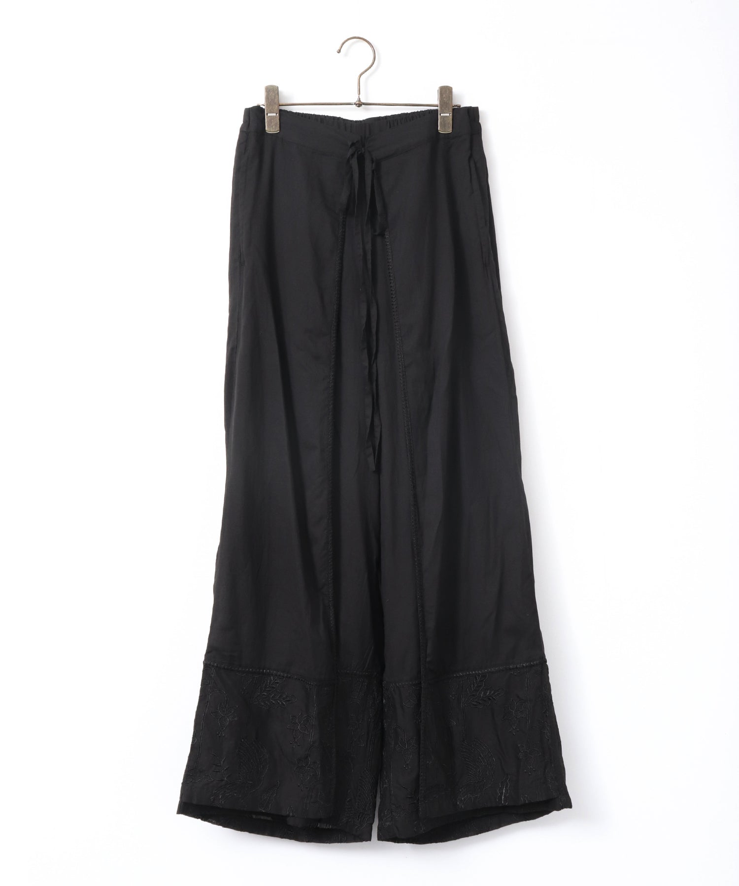 HEM-EMBROIDERED WRAP PANTS