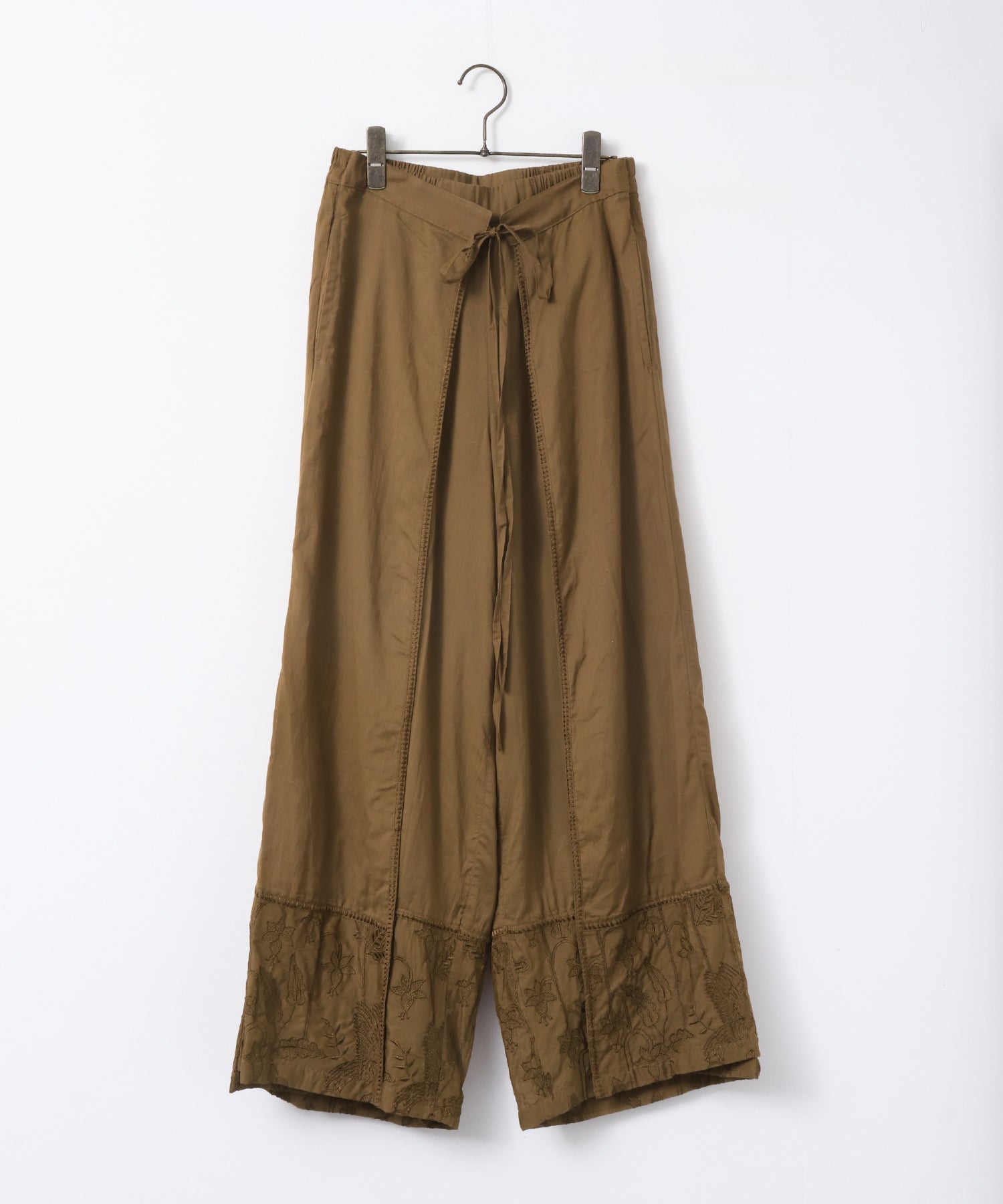 HEM-EMBROIDERED WRAP PANTS