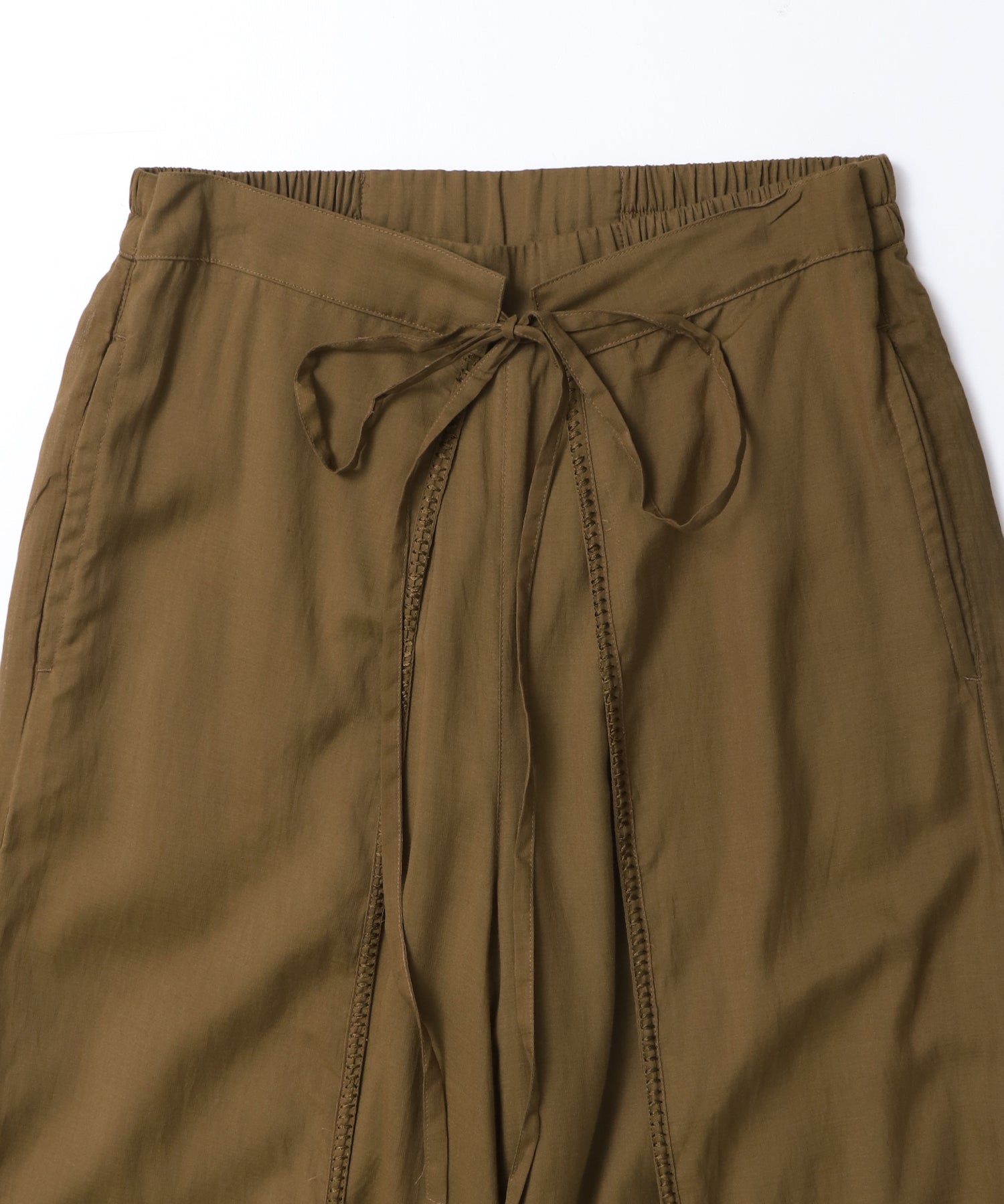 HEM-EMBROIDERED WRAP PANTS