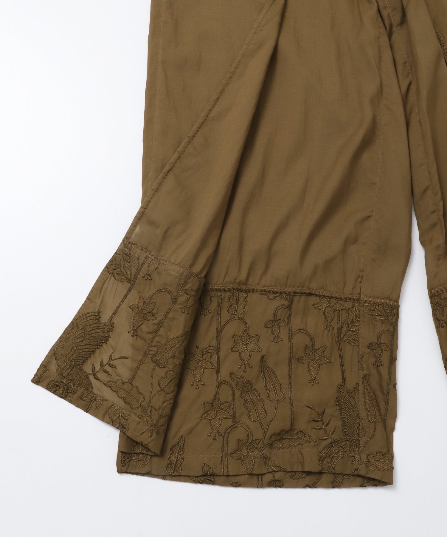 HEM-EMBROIDERED WRAP PANTS