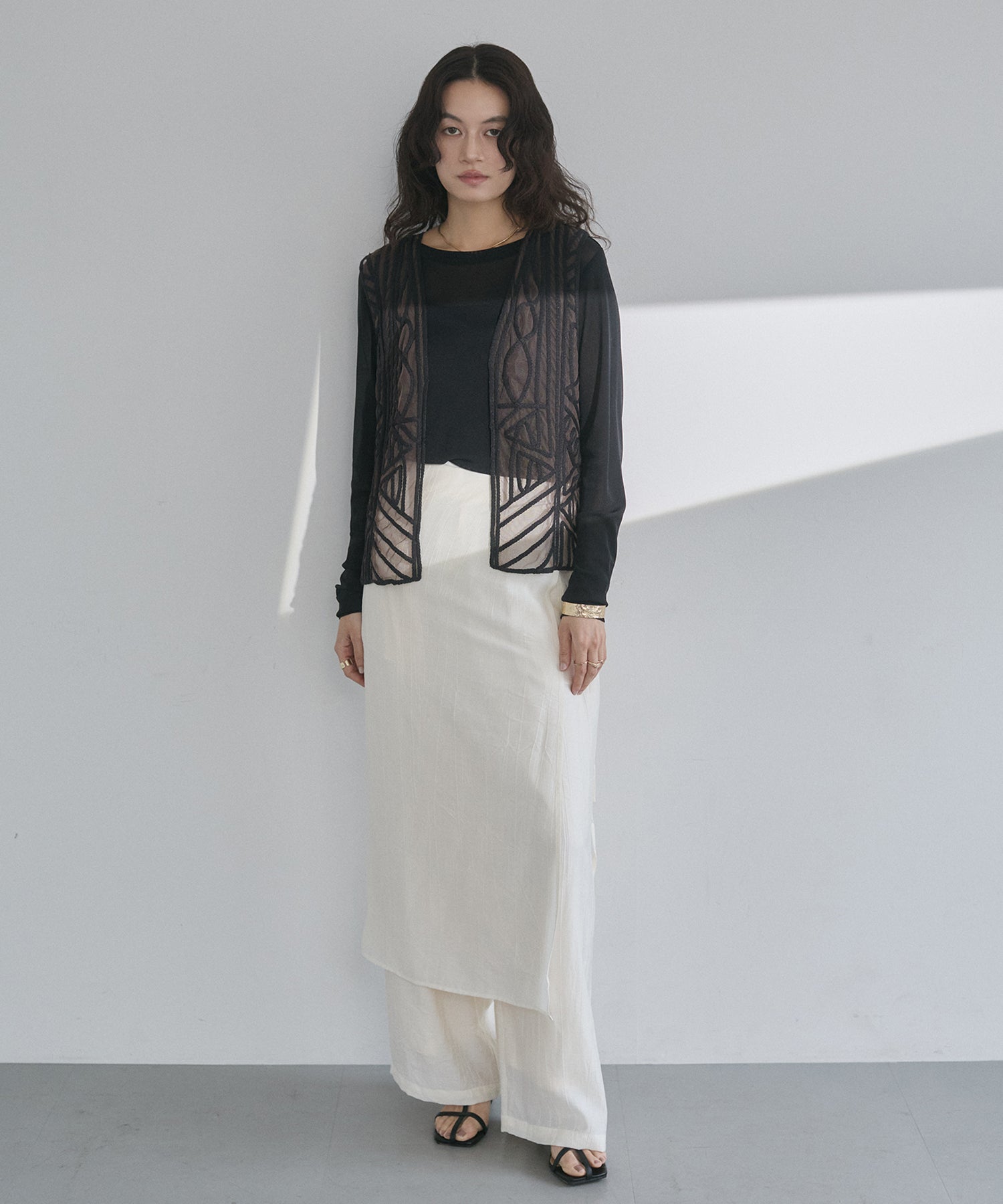 LIMITED]WASH-SATIN LAYERED SKIRT/PANTS