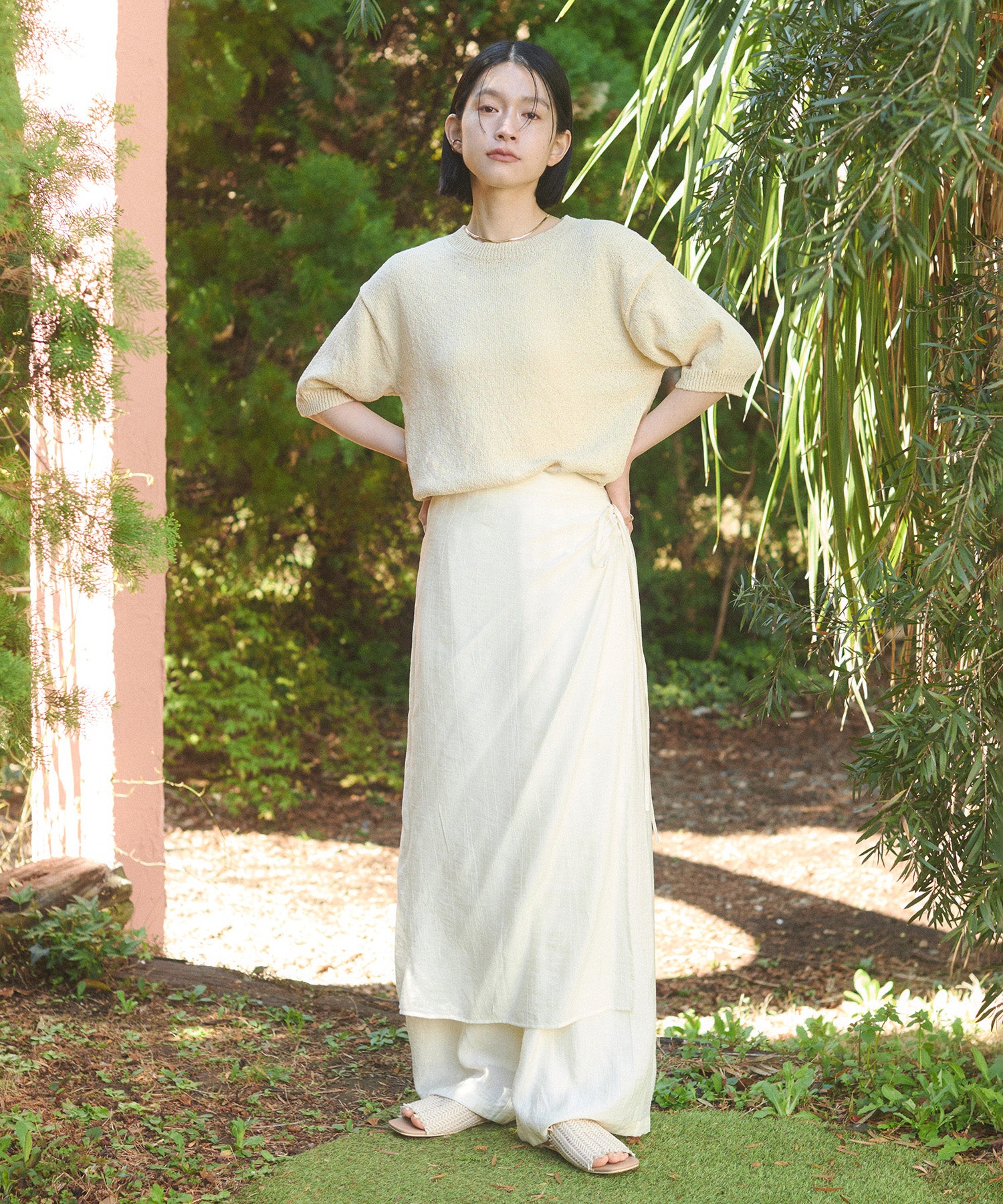 [LIMITED]WASH-SATIN LAYERED SKIRT/PANTS