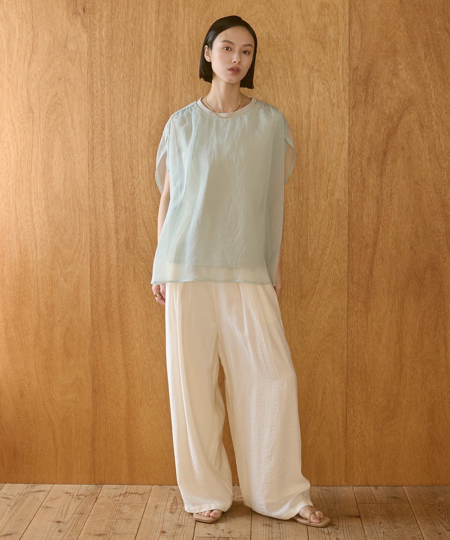 [LIMITED]WASH-SATIN LAYERED SKIRT/PANTS