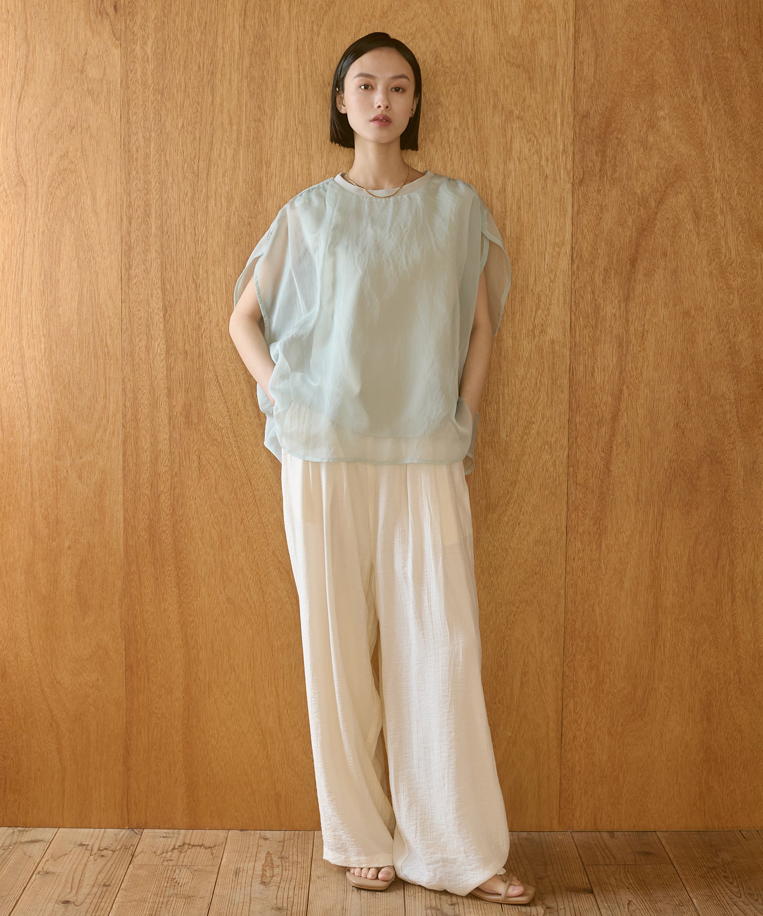 [LIMITED]WASH-SATIN LAYERED SKIRT/PANTS