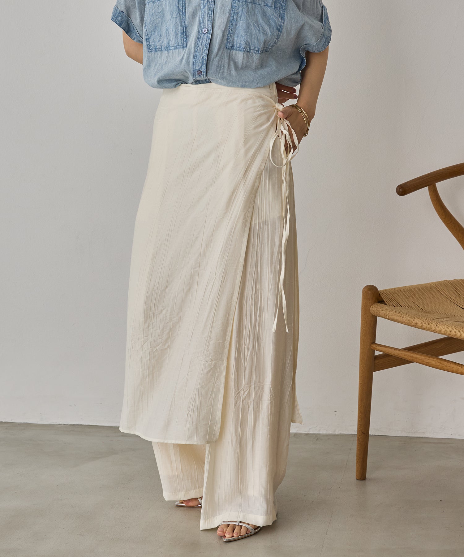 [LIMITED]WASH-SATIN LAYERED SKIRT/PANTS