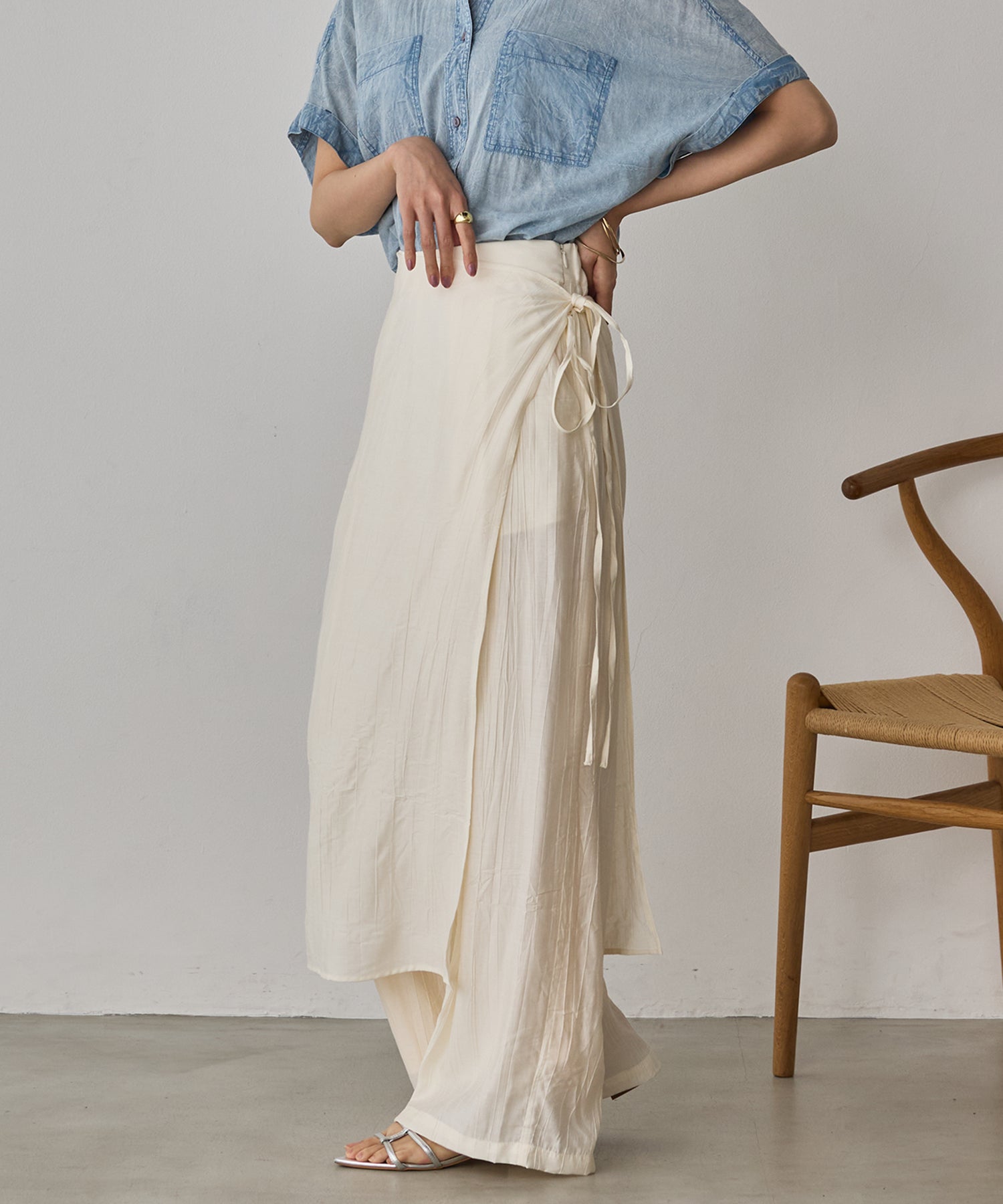 [LIMITED]WASH-SATIN LAYERED SKIRT/PANTS