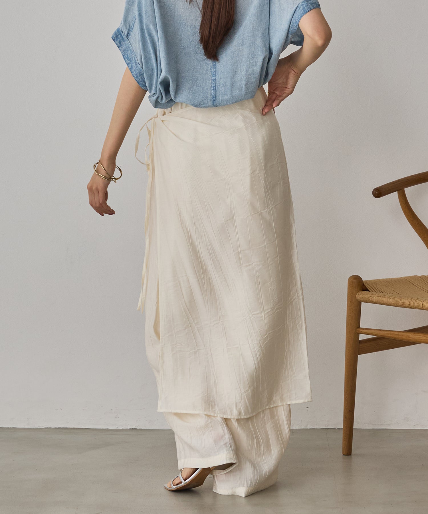 [LIMITED]WASH-SATIN LAYERED SKIRT/PANTS