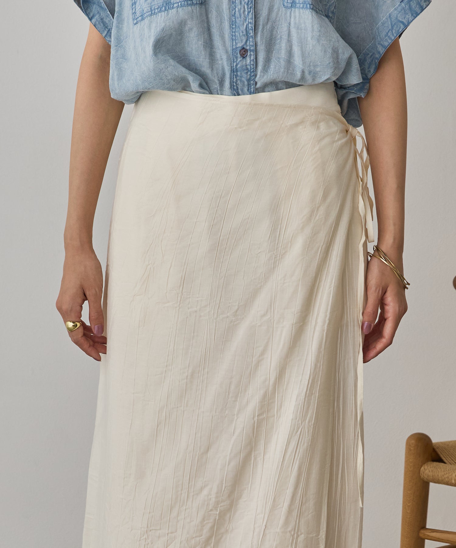[LIMITED]WASH-SATIN LAYERED SKIRT/PANTS