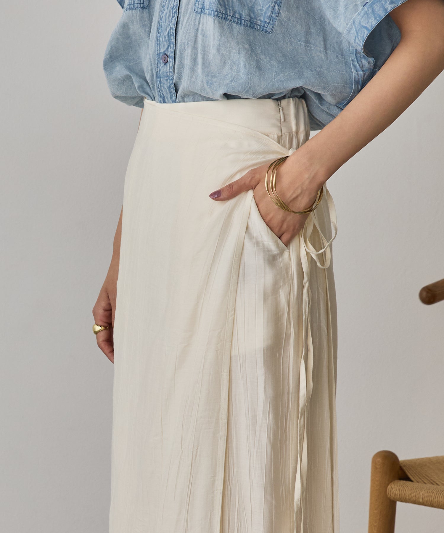 [LIMITED]WASH-SATIN LAYERED SKIRT/PANTS