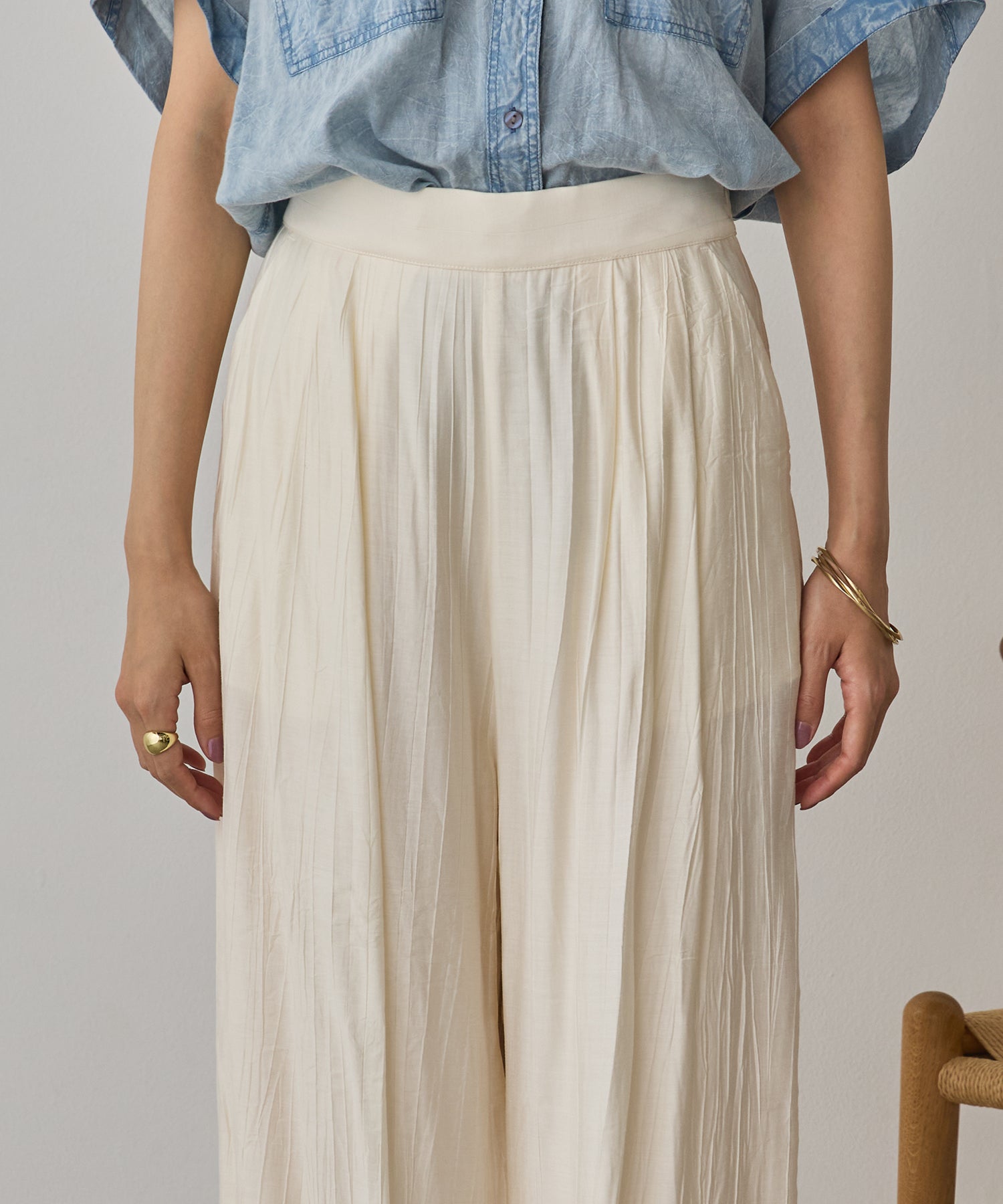 [LIMITED]WASH-SATIN LAYERED SKIRT/PANTS