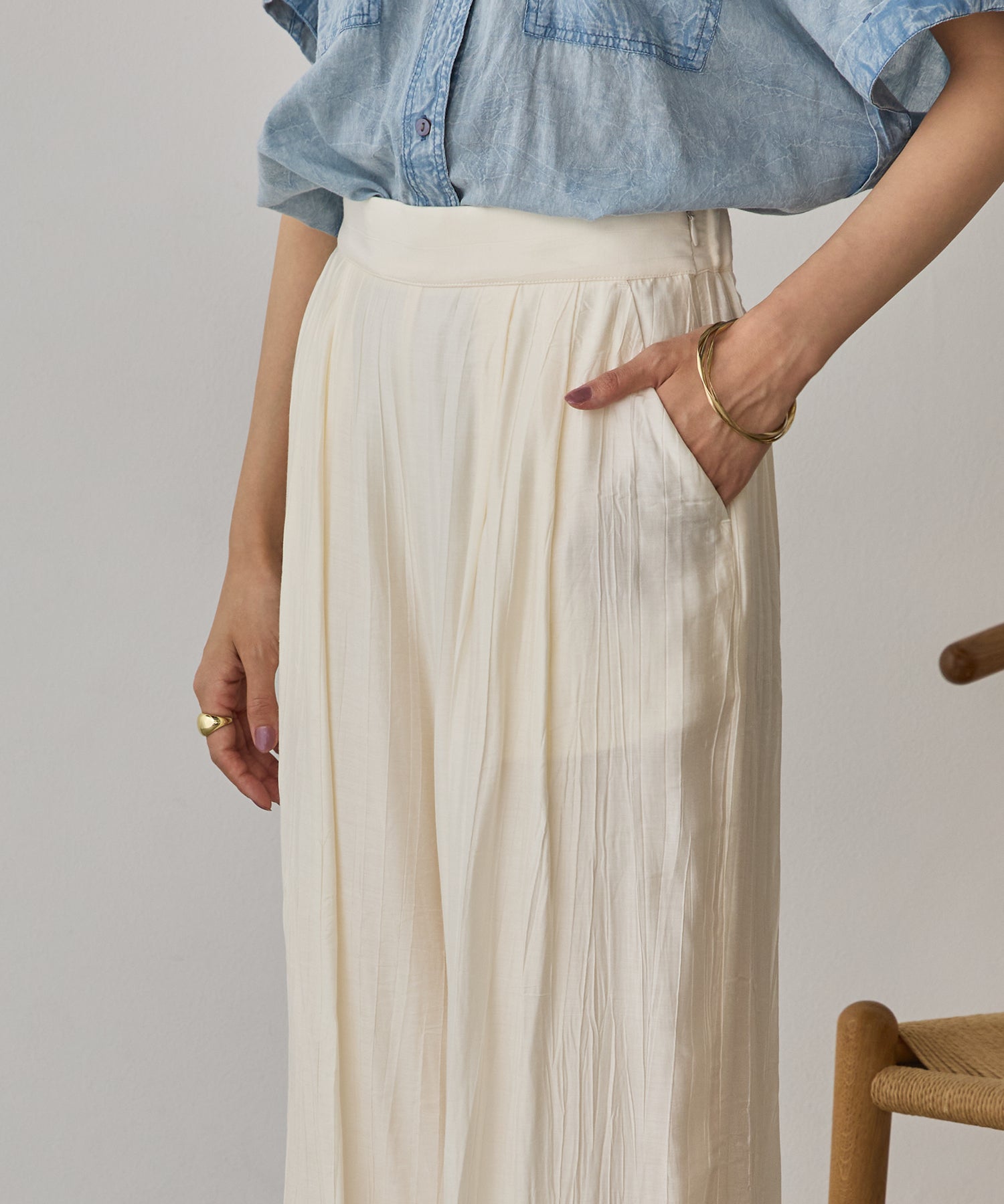 [LIMITED]WASH-SATIN LAYERED SKIRT/PANTS
