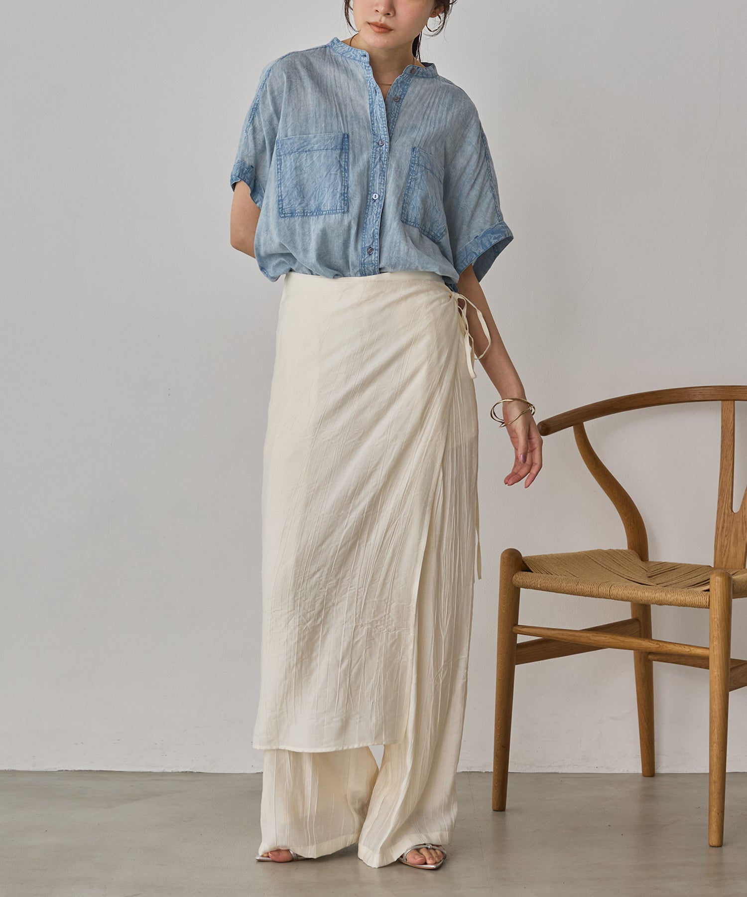 [LIMITED]WASH-SATIN LAYERED SKIRT/PANTS