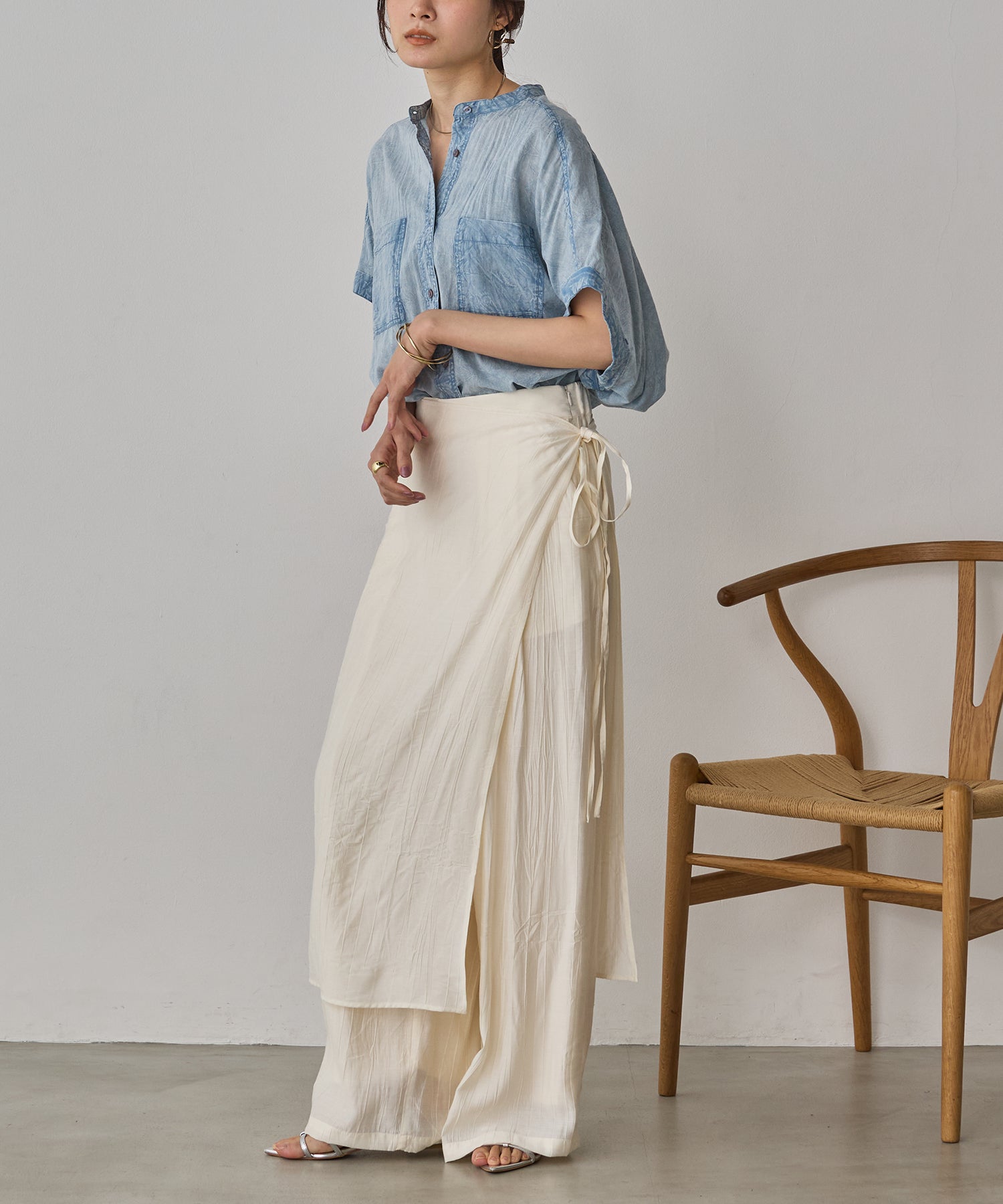 [LIMITED]WASH-SATIN LAYERED SKIRT/PANTS
