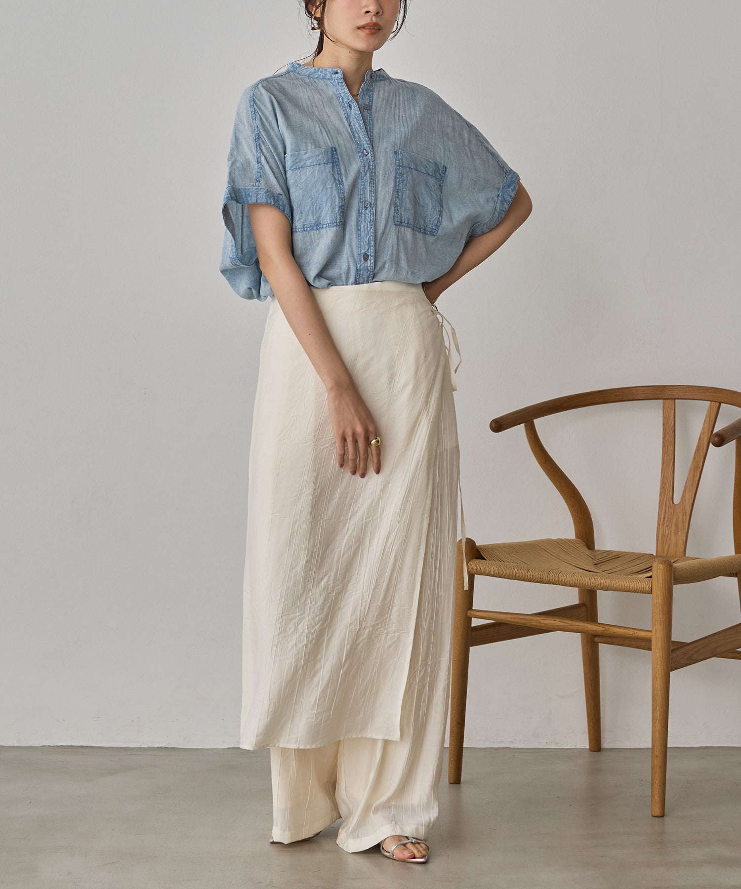 [LIMITED]WASH-SATIN LAYERED SKIRT/PANTS