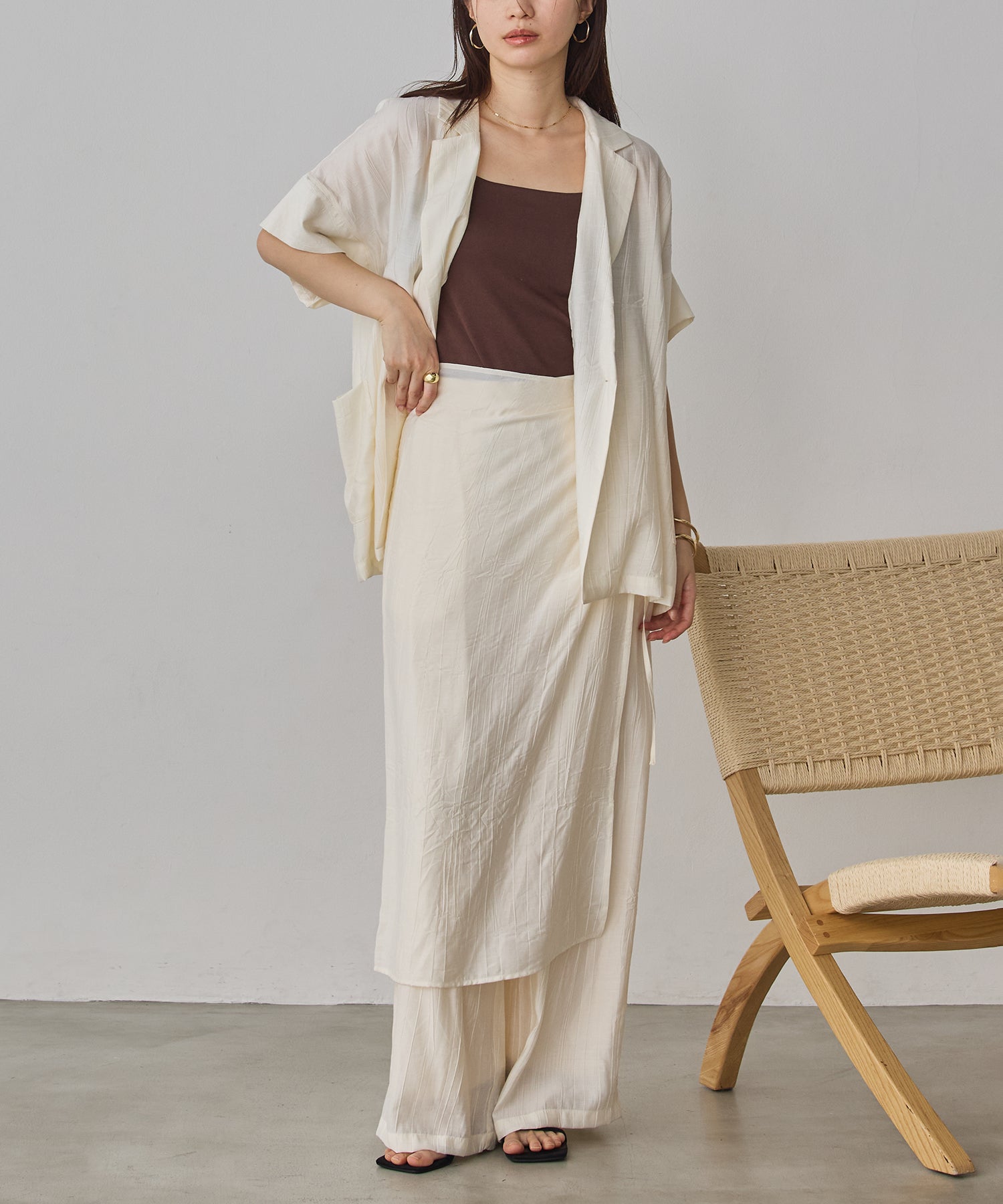 [LIMITED]WASH-SATIN LAYERED SKIRT/PANTS