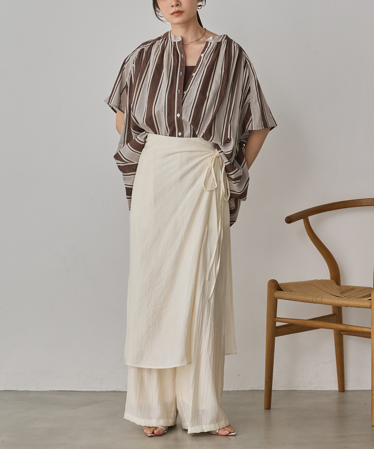 [LIMITED]WASH-SATIN LAYERED SKIRT/PANTS