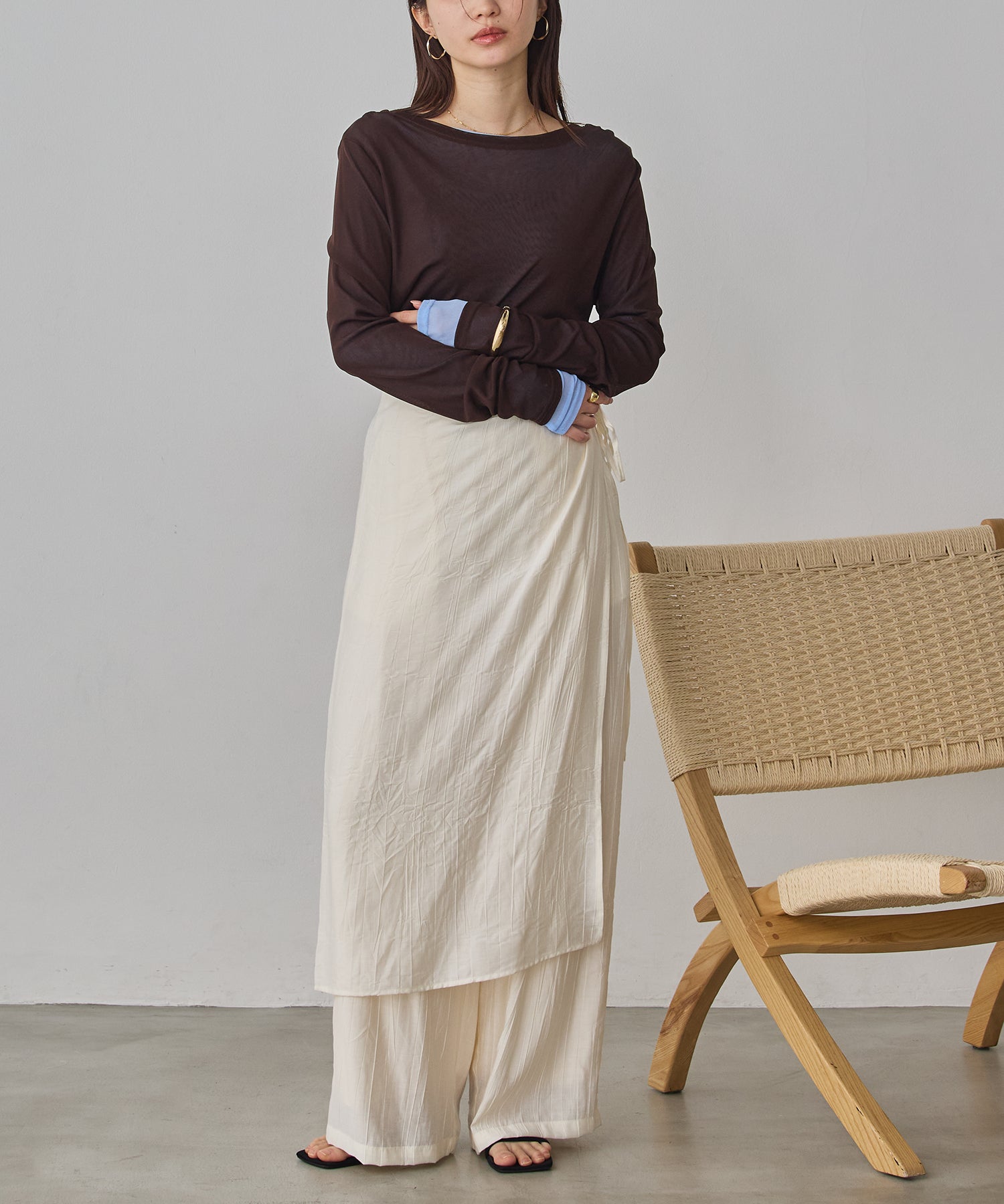 [LIMITED]WASH-SATIN LAYERED SKIRT/PANTS