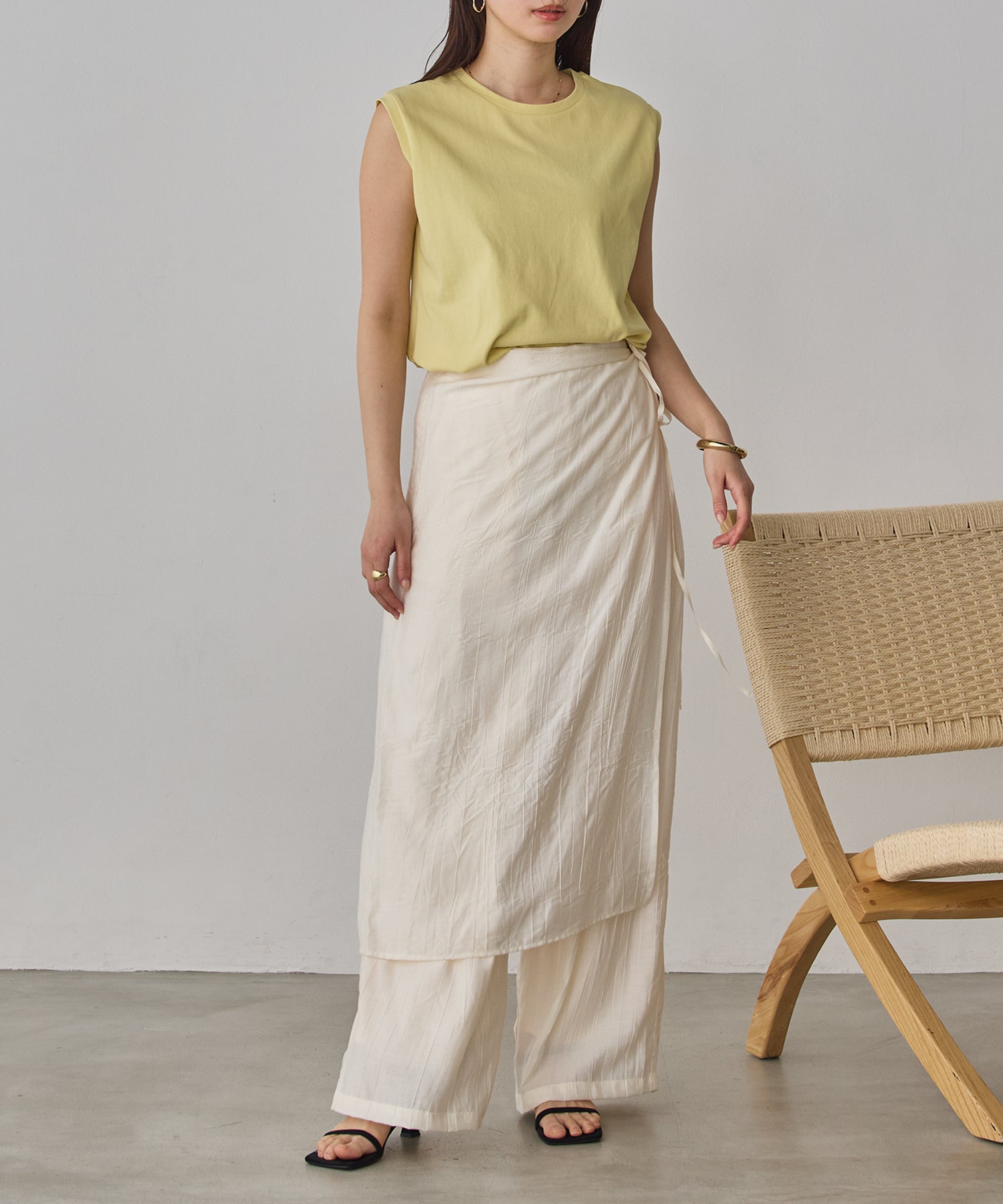 [LIMITED]WASH-SATIN LAYERED SKIRT/PANTS