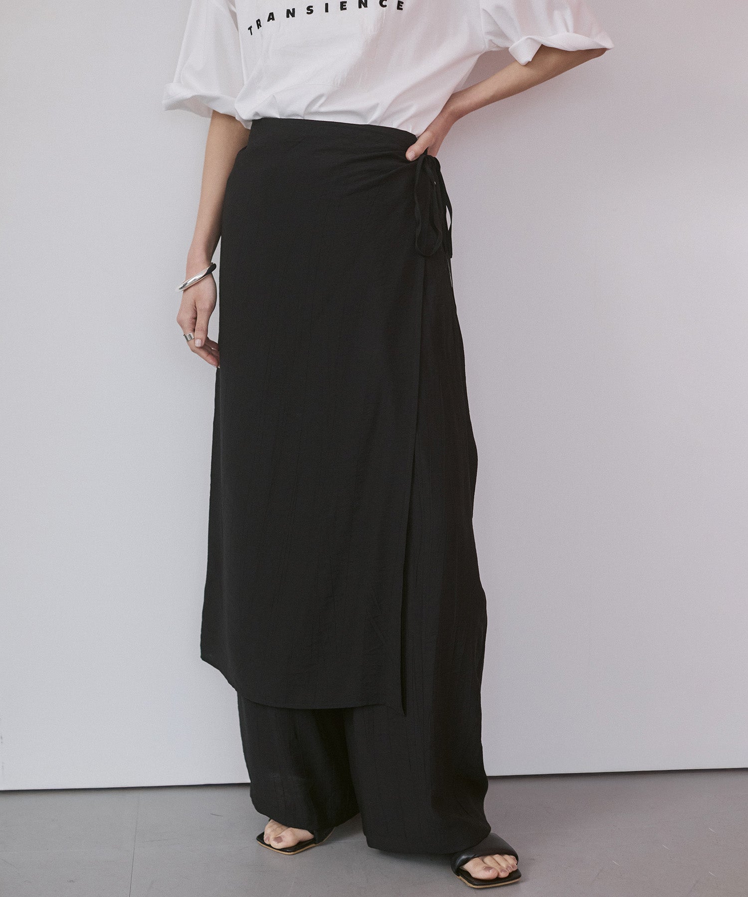 [LIMITED]WASH-SATIN LAYERED SKIRT/PANTS