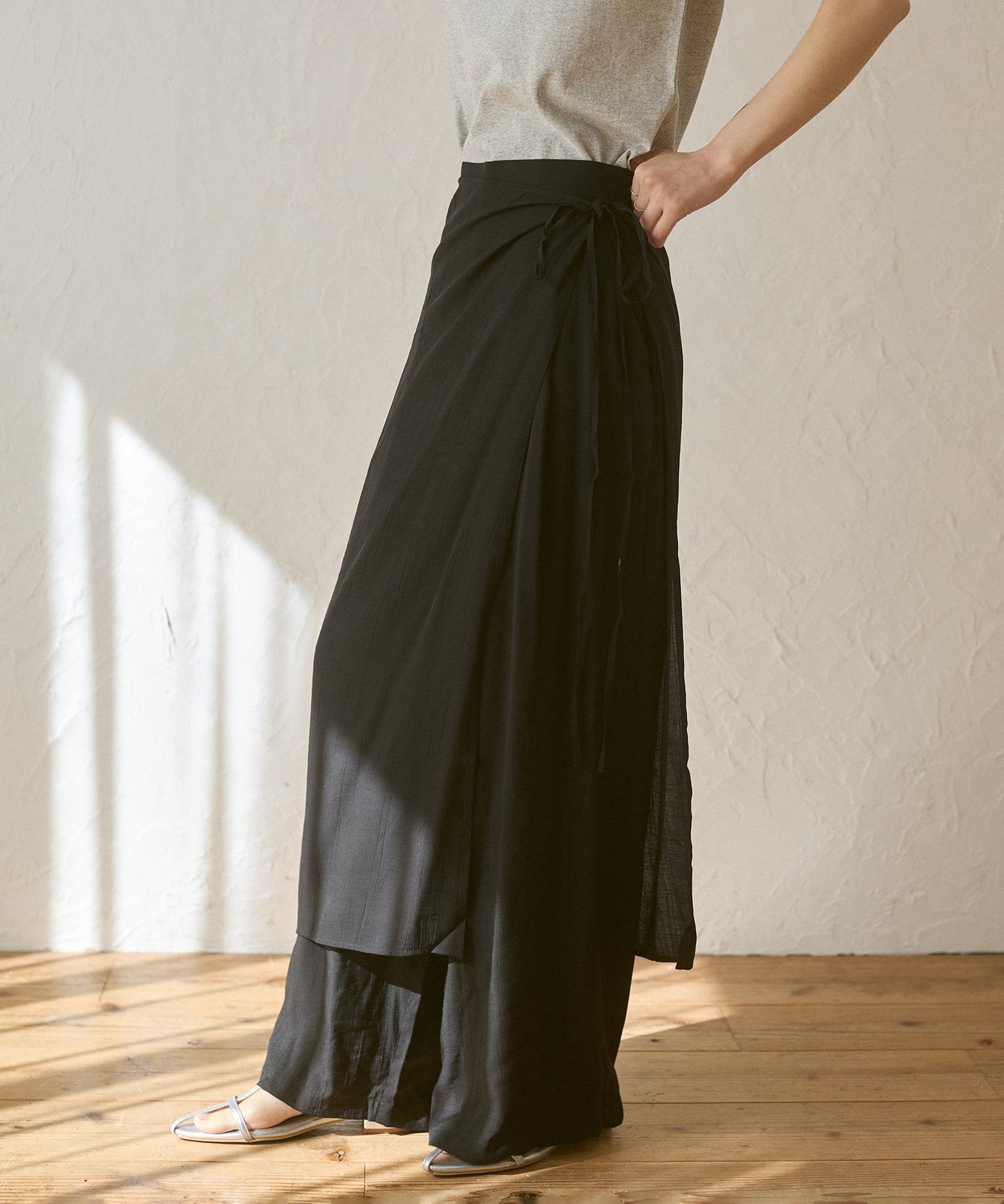 [LIMITED]WASH-SATIN LAYERED SKIRT/PANTS