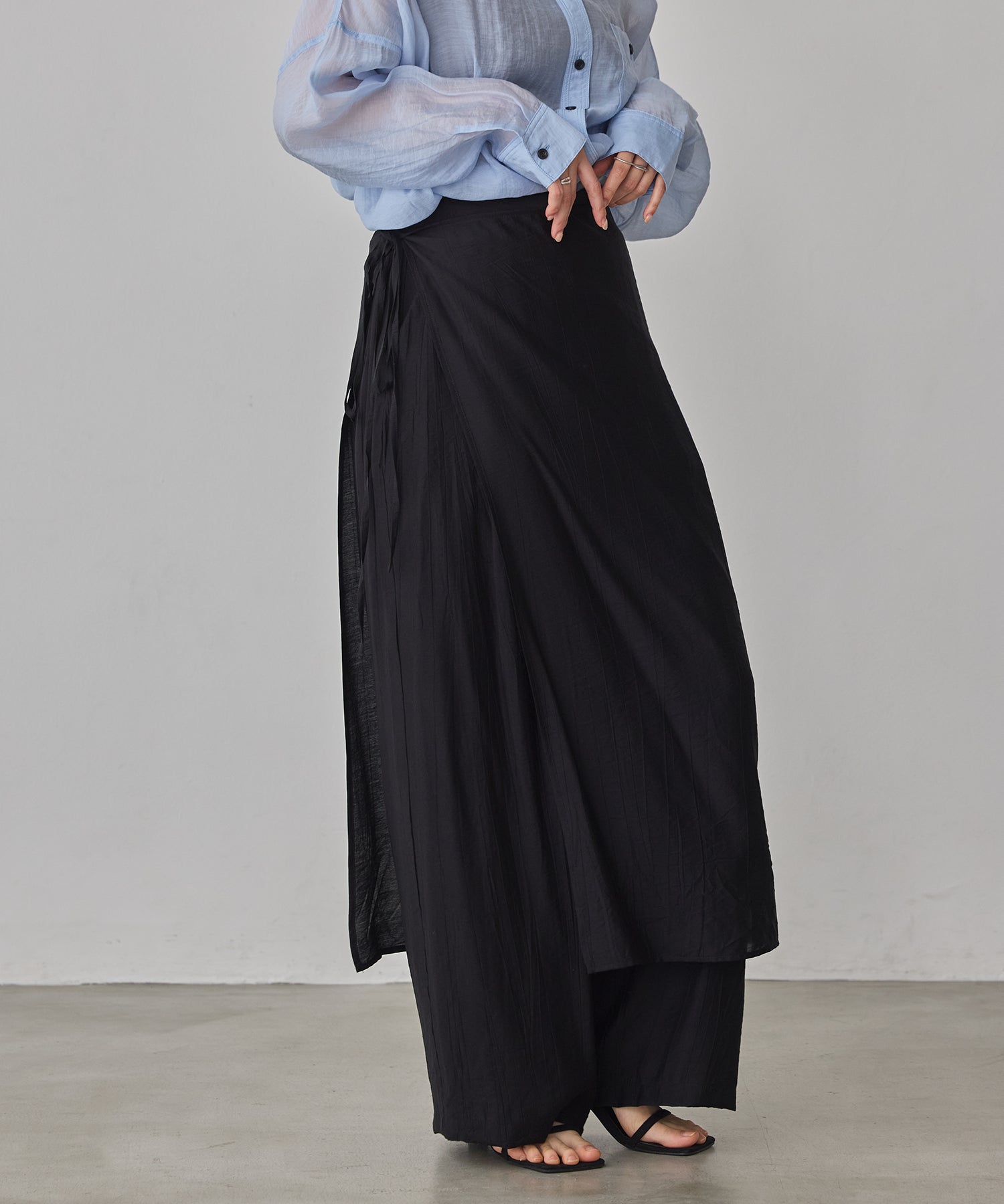 [LIMITED]WASH-SATIN LAYERED SKIRT/PANTS