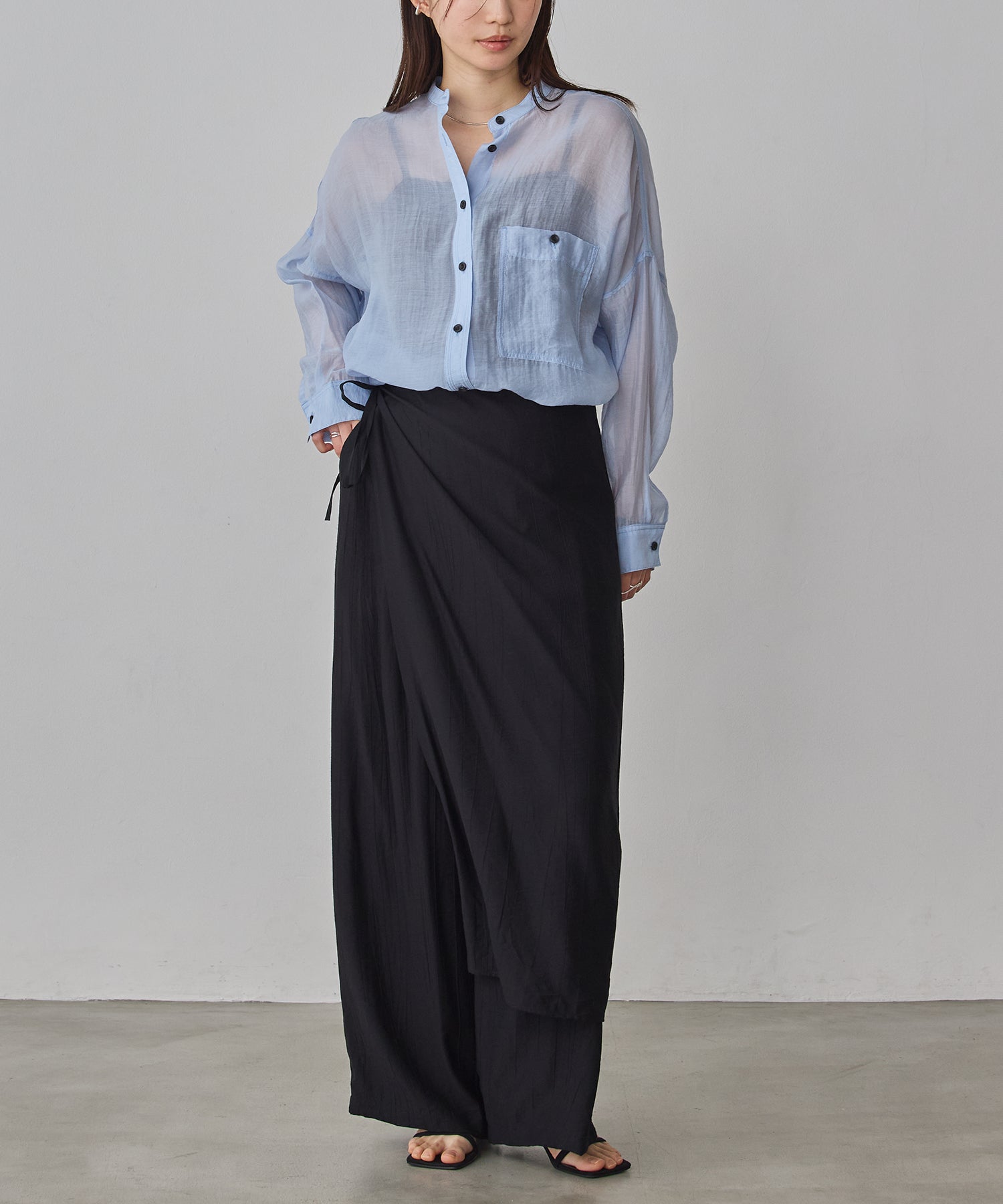[LIMITED]WASH-SATIN LAYERED SKIRT/PANTS