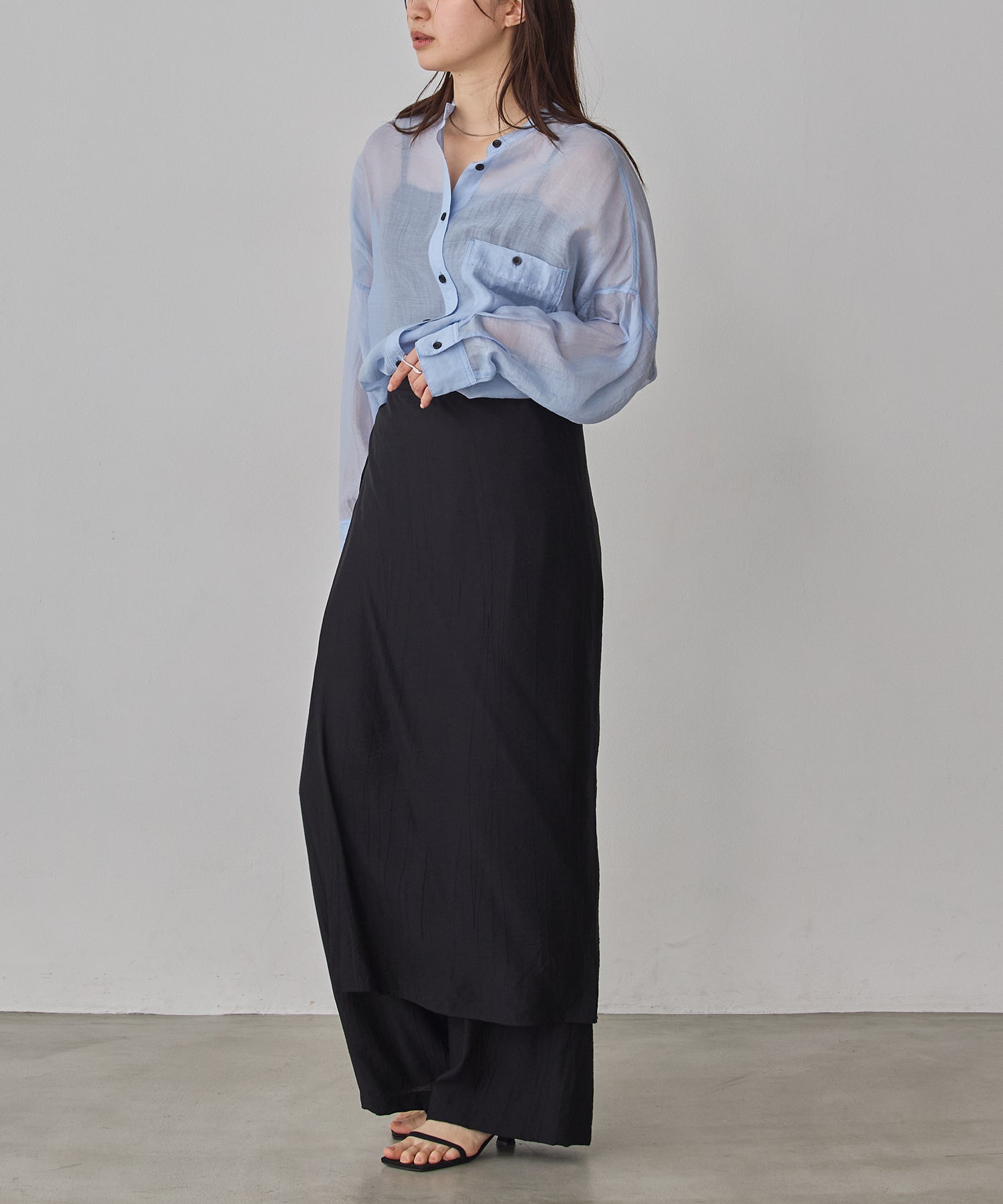 [LIMITED]WASH-SATIN LAYERED SKIRT/PANTS