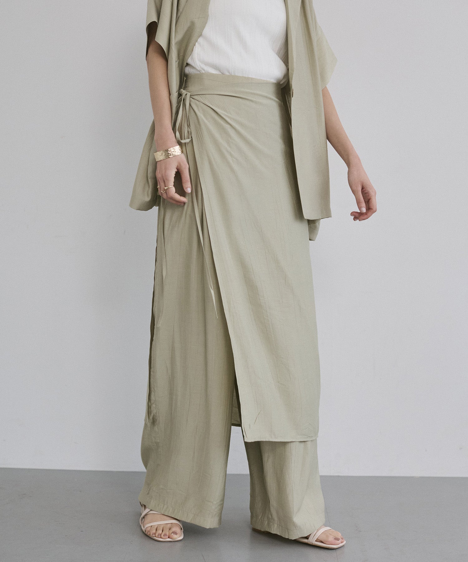 [LIMITED]WASH-SATIN LAYERED SKIRT/PANTS