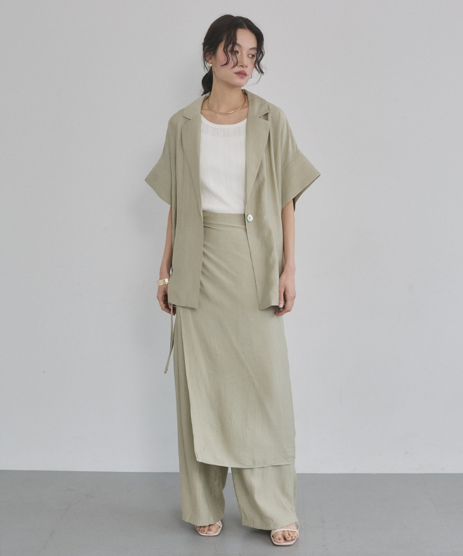 [LIMITED]WASH-SATIN LAYERED SKIRT/PANTS