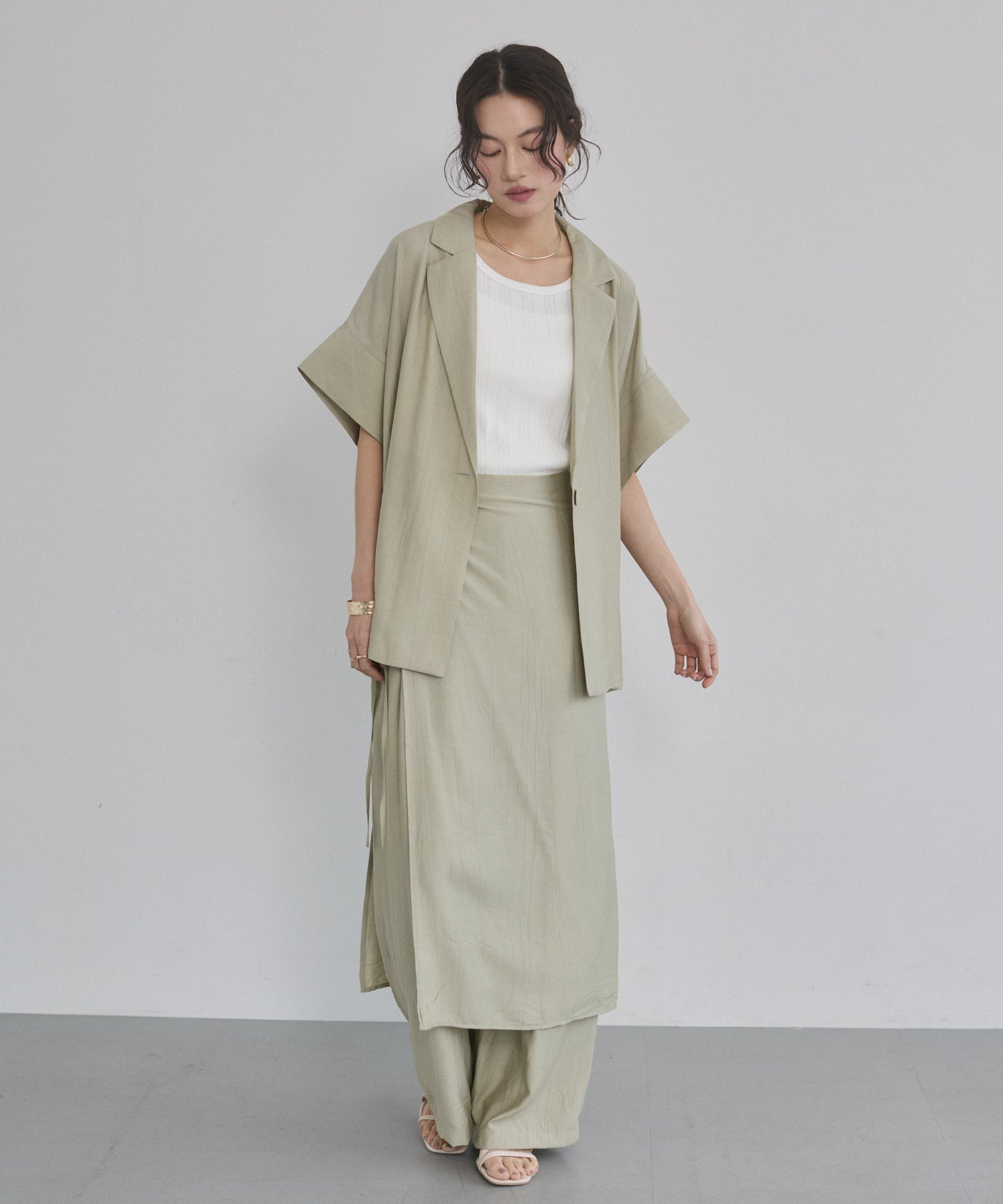 [LIMITED]WASH-SATIN LAYERED SKIRT/PANTS