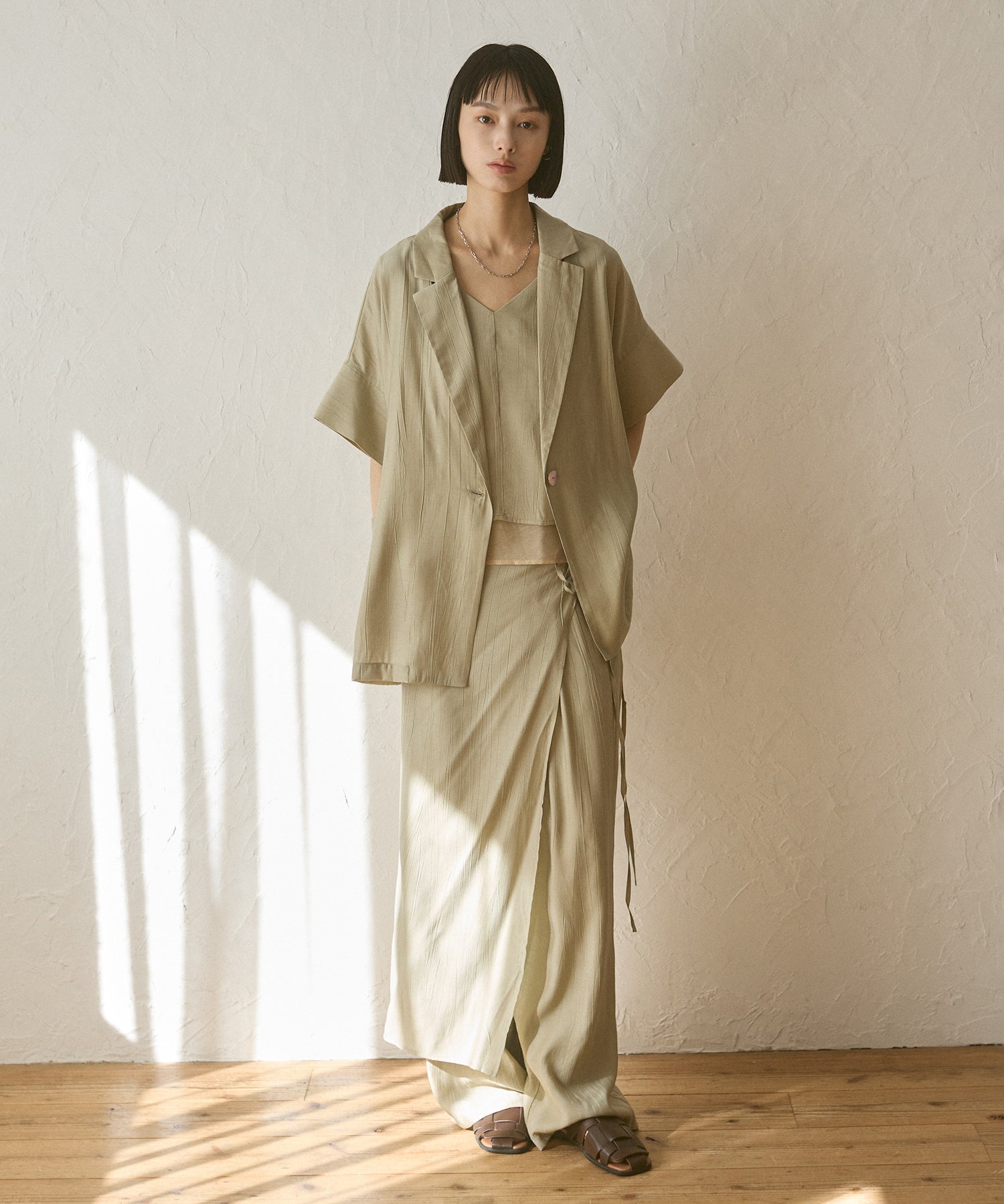 [LIMITED]WASH-SATIN LAYERED SKIRT/PANTS
